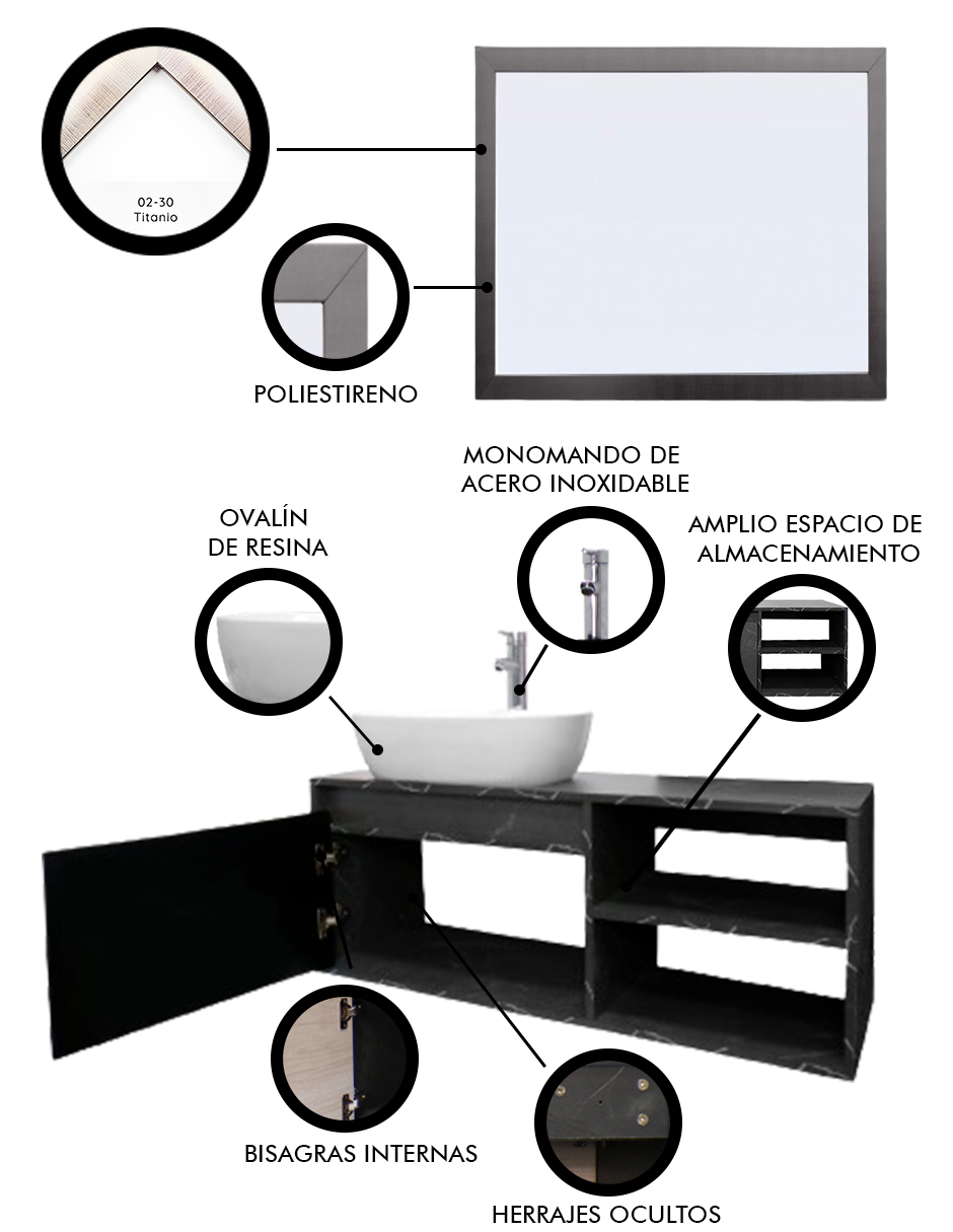 Foto 7 pulgar | Gabinete De Baño Con Lavabo Y Espejo Decorativo Minimalista Decomobil Marbella