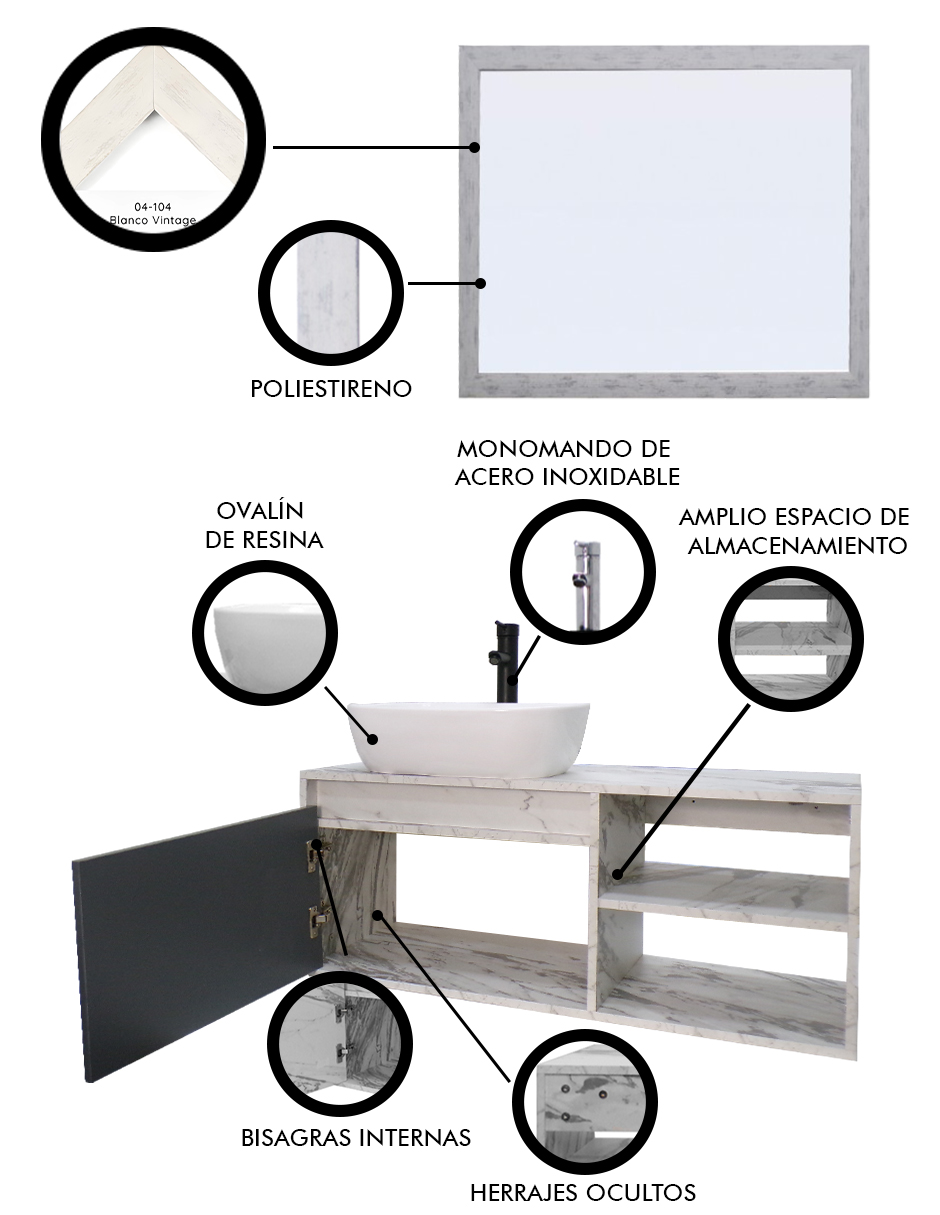 Foto 4 pulgar | Gabinete De Baño Con Lavabo Y Espejo Decorativo Minimalista Decomobil Marbella