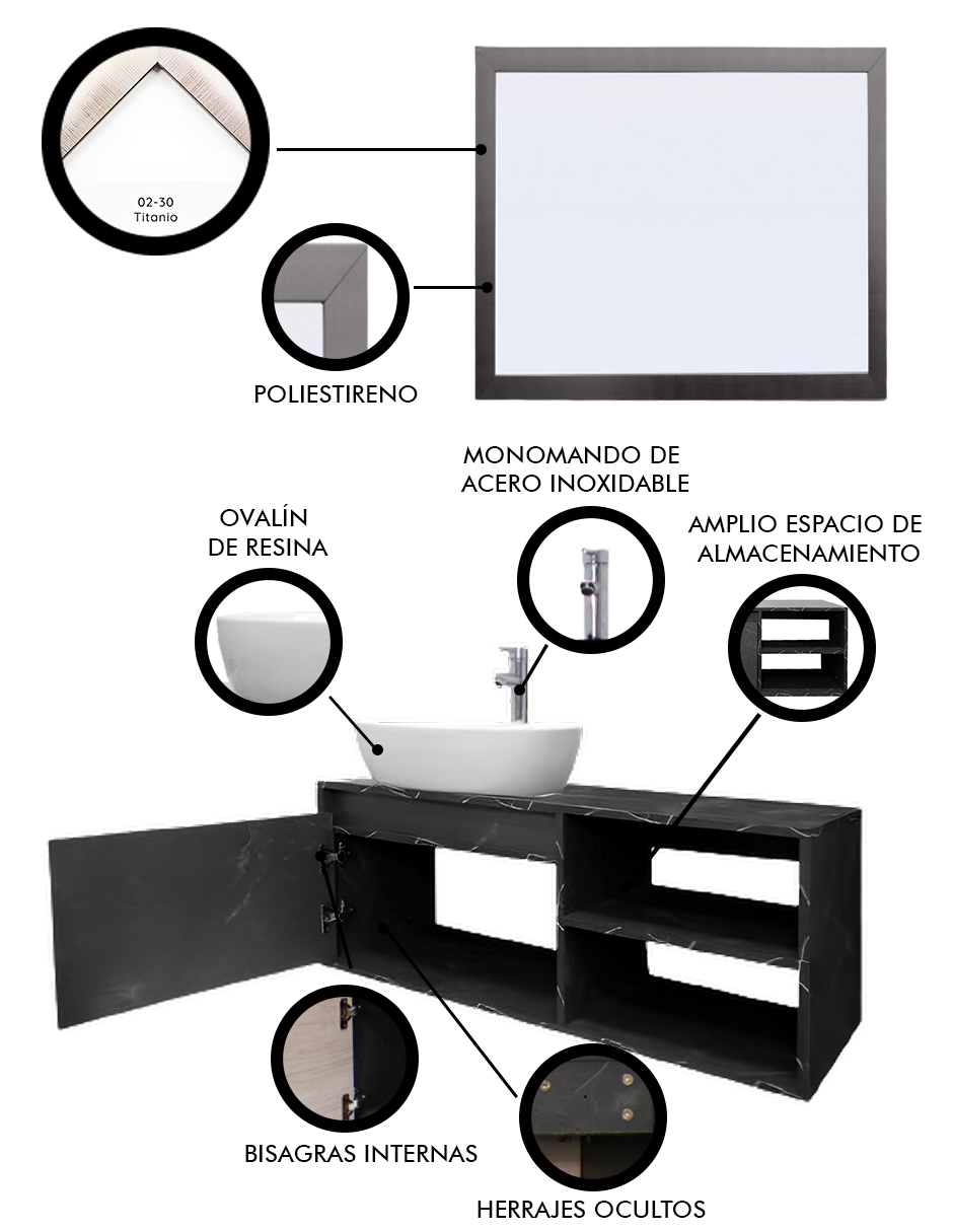 Foto 7 pulgar | Gabinete De Baño Con Lavabo Y Espejo Decorativo Minimalista Decomobil Marbella