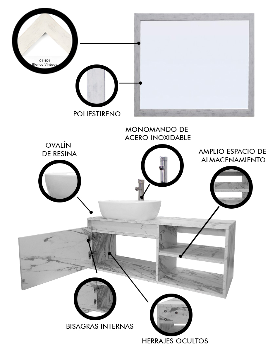 Foto 4 pulgar | Gabinete de Baño Decomobil con Lavabo y Espejo Decorativo Minimalista Marbella