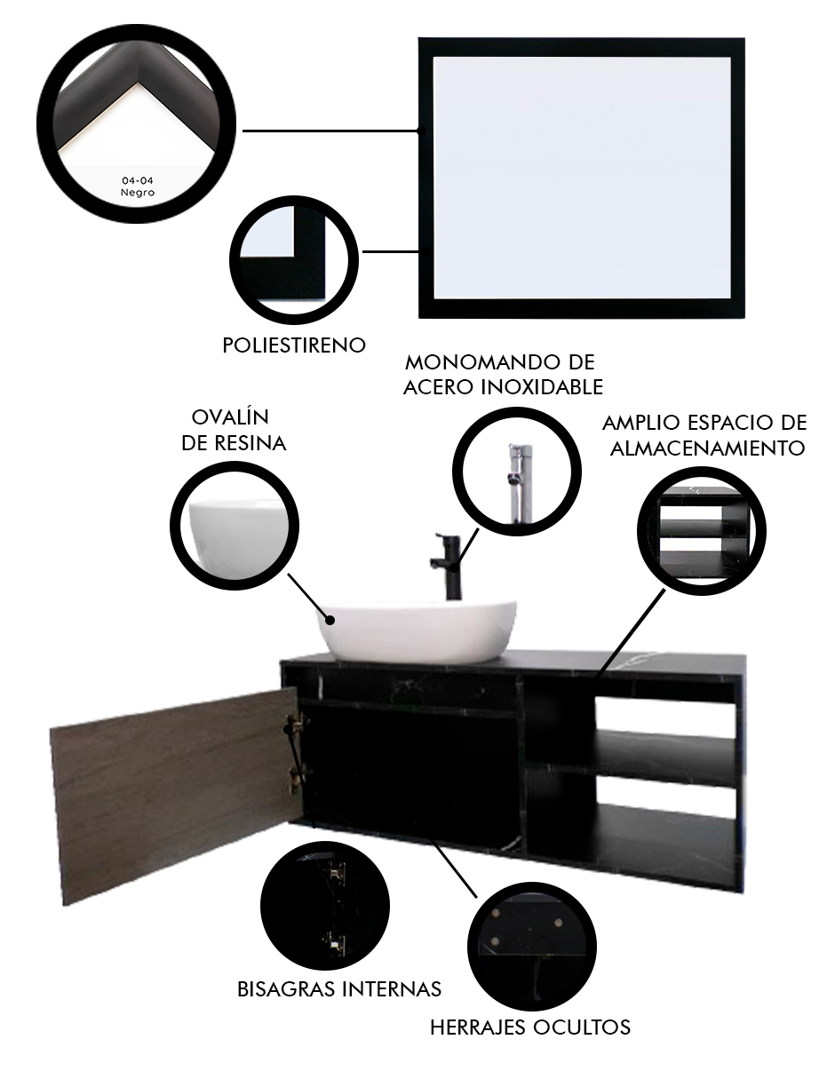 Foto 6 pulgar | Gabinete de Baño Decomobil con Lavabo y Espejo Decorativo Minimalista Marbella