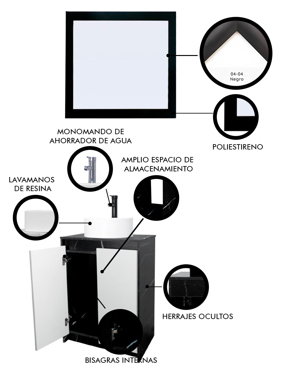 Foto 6 pulgar | Gabinete De Baño Con Lavabo Y Espejo Decorativo Varenna