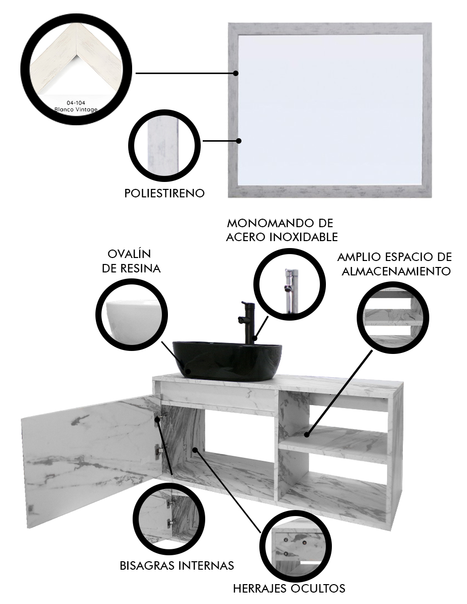 Foto 6 pulgar | Gabinete de Baño con Lavabo y Espejo Decorativo Minimalista Marbella