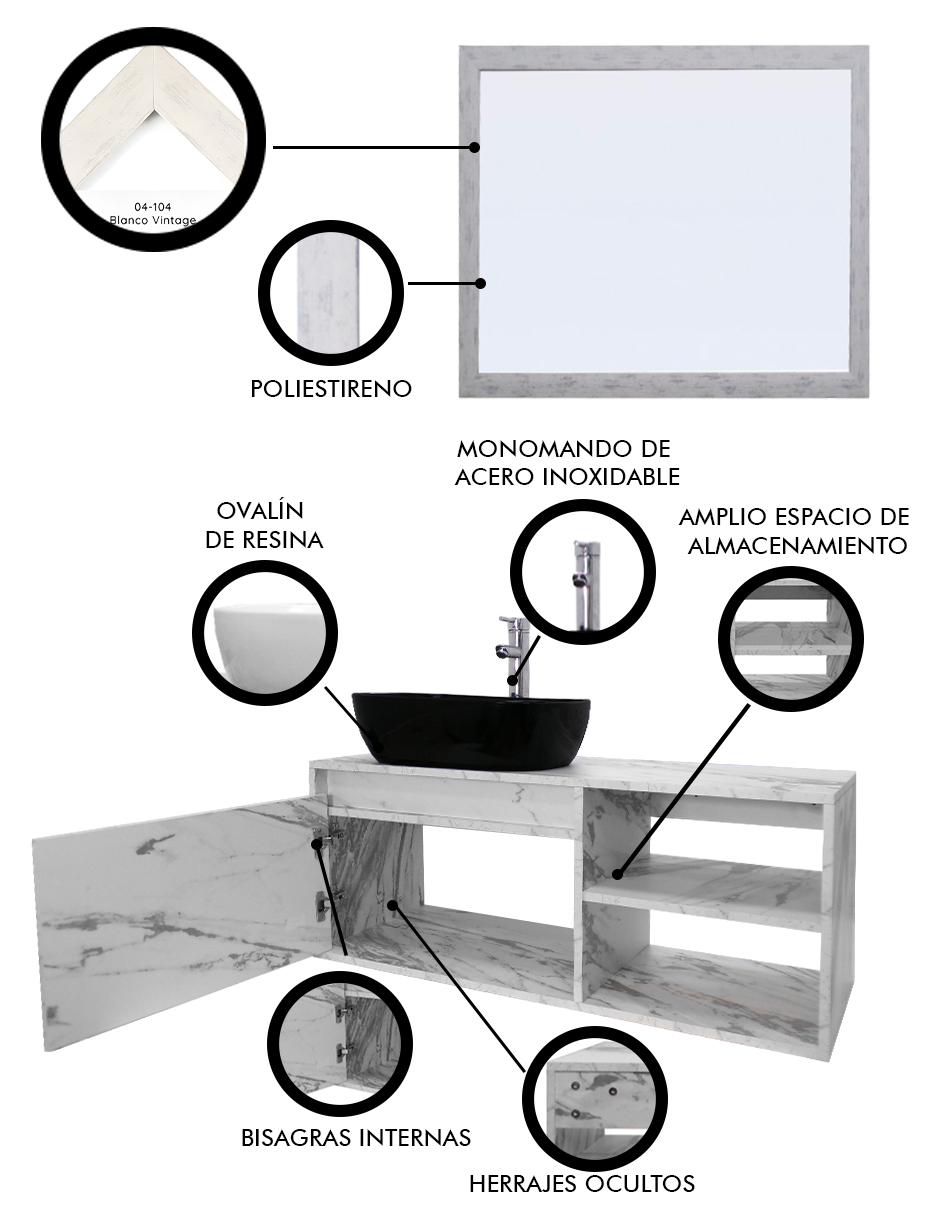 Foto 6 pulgar | Gabinete de Baño con Lavabo y Espejo Decorativo Minimalista Marbella