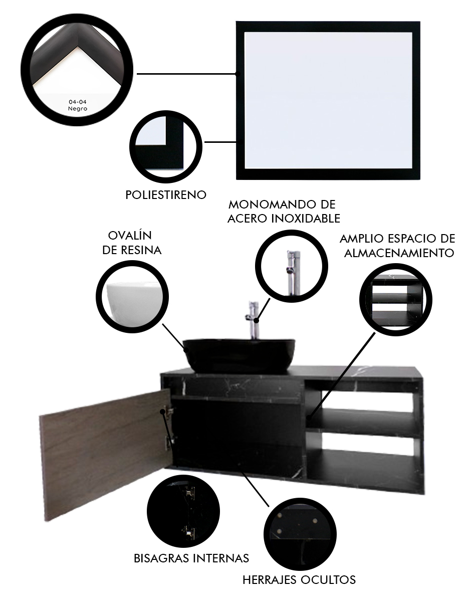 Foto 6 pulgar | Gabinete De Baño Con Lavabo Y Espejo Decorativo Minimalista Decomobil Marbella