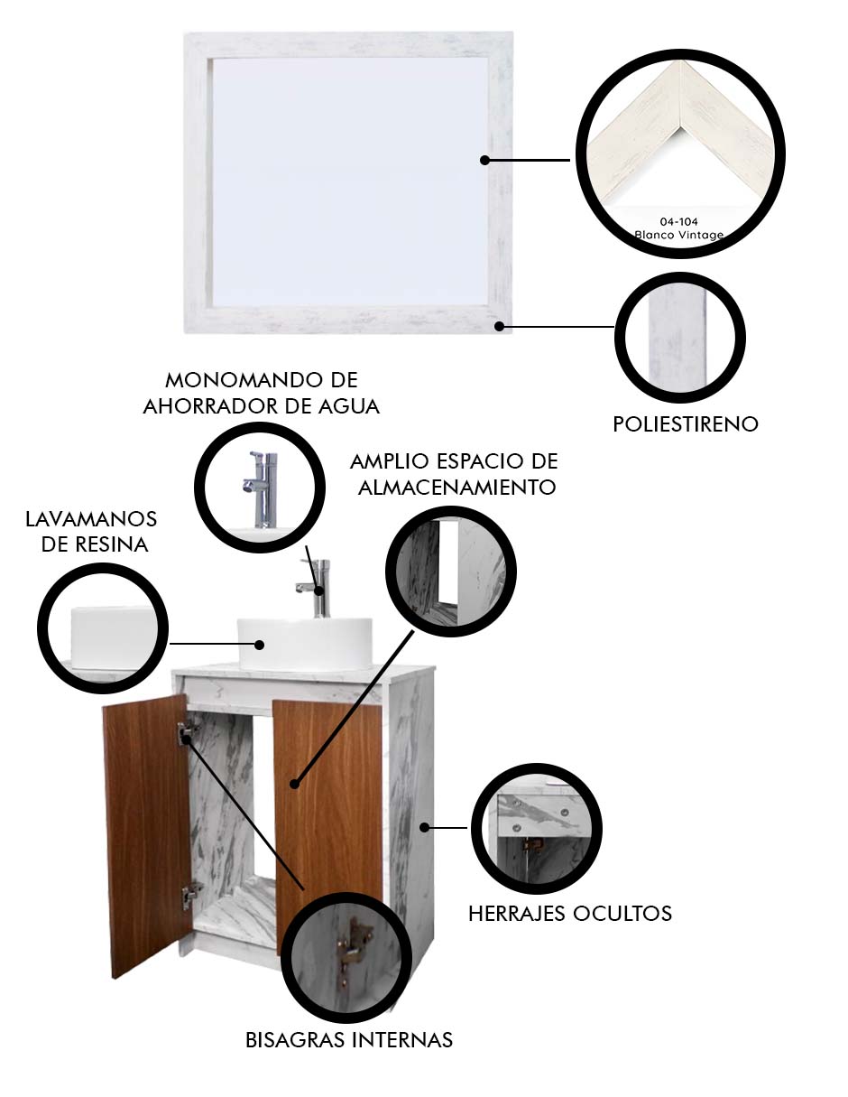 Foto 5 | Gabinete De Baño Con Lavabo Y Espejo Decorativo Varenna