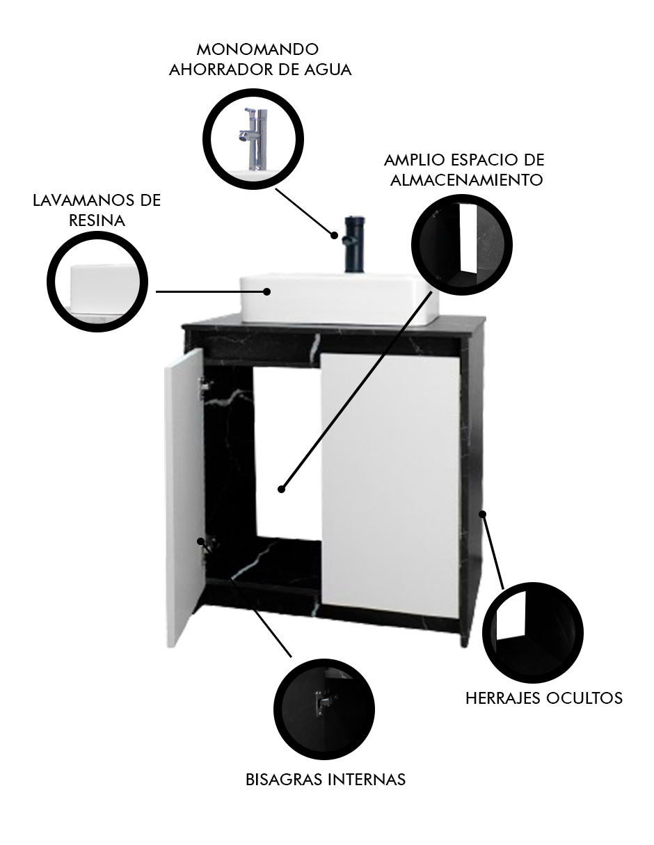 Foto 6 pulgar | Gabinete Para Baño Con Lavabo Y Llave Minimalista Decomobil Varenna