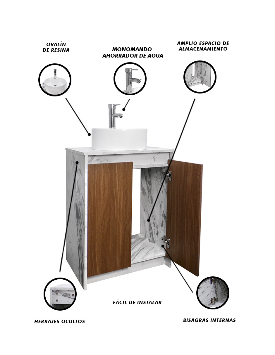 Foto 6 pulgar | Gabinete para Baño Decomobil con Lavabo y Llave Minimalista Varenna