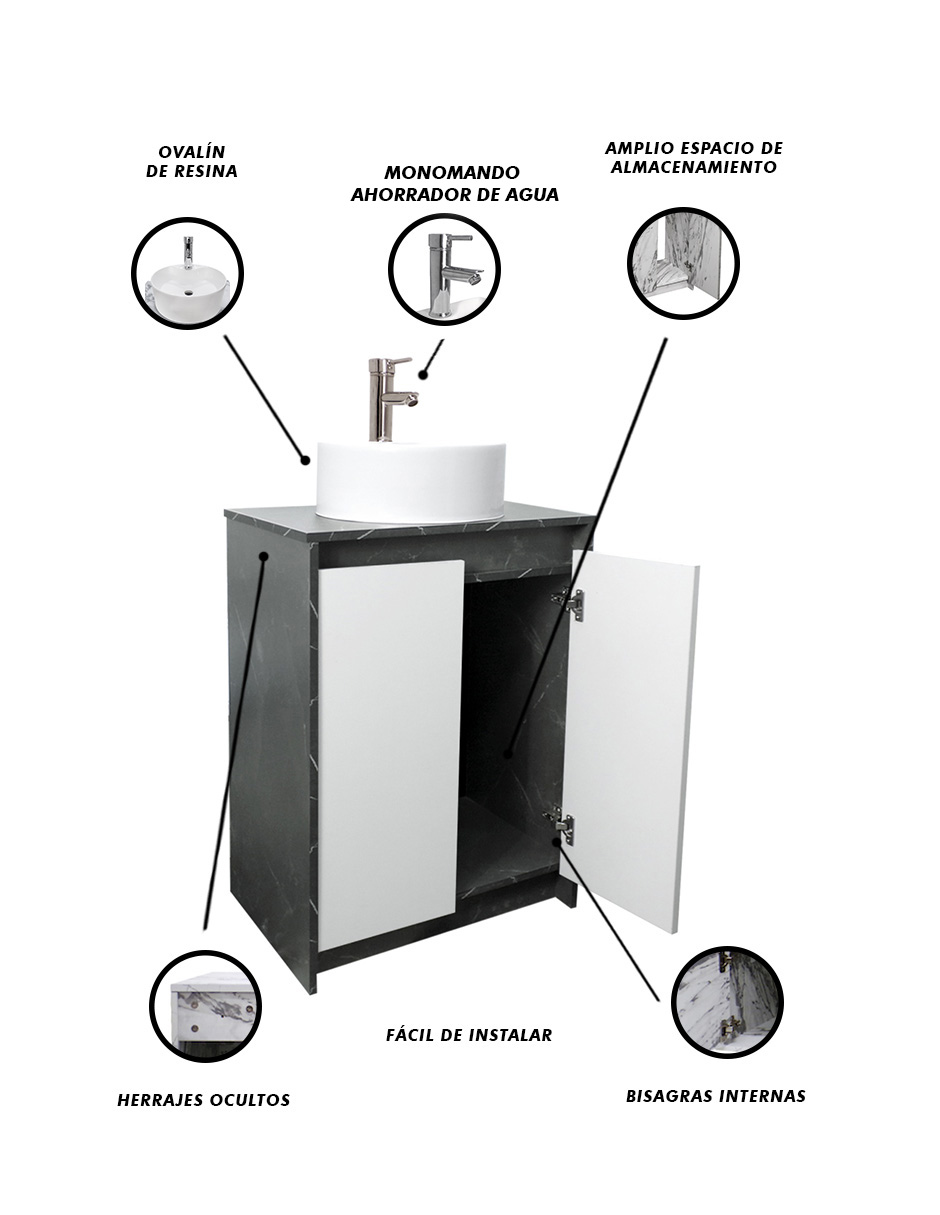 Foto 6 pulgar | Gabinete Para Baño Con Lavabo Y Llave Minimalista Varenna