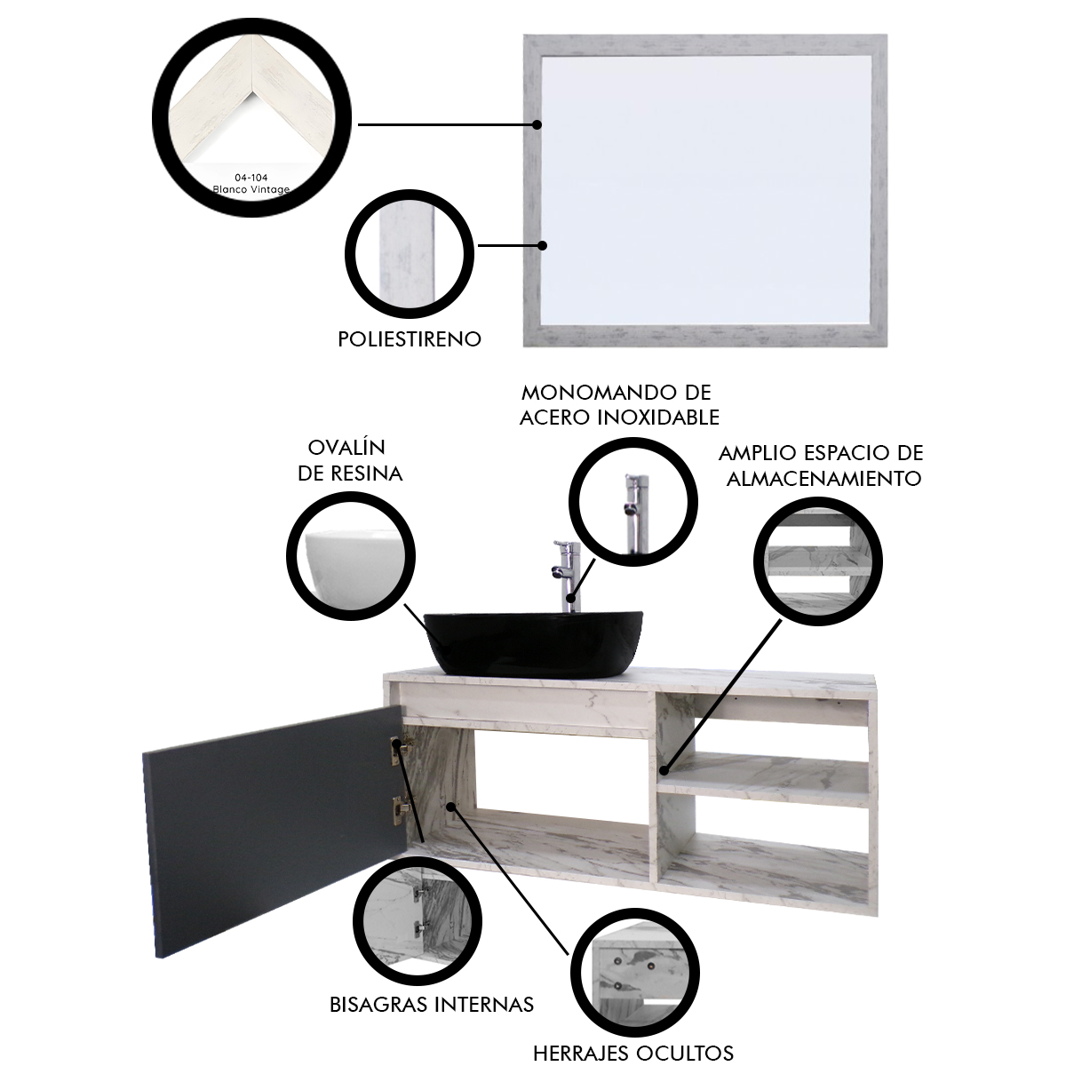 Foto 5 | Gabinete de Baño con Lavabo y Espejo Decorativo Minimalista Marbella