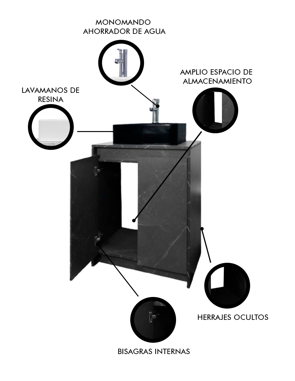 Foto 6 pulgar | Gabinete Para Baño Con Lavabo Y Llave Minimalista Decomobil Varenna