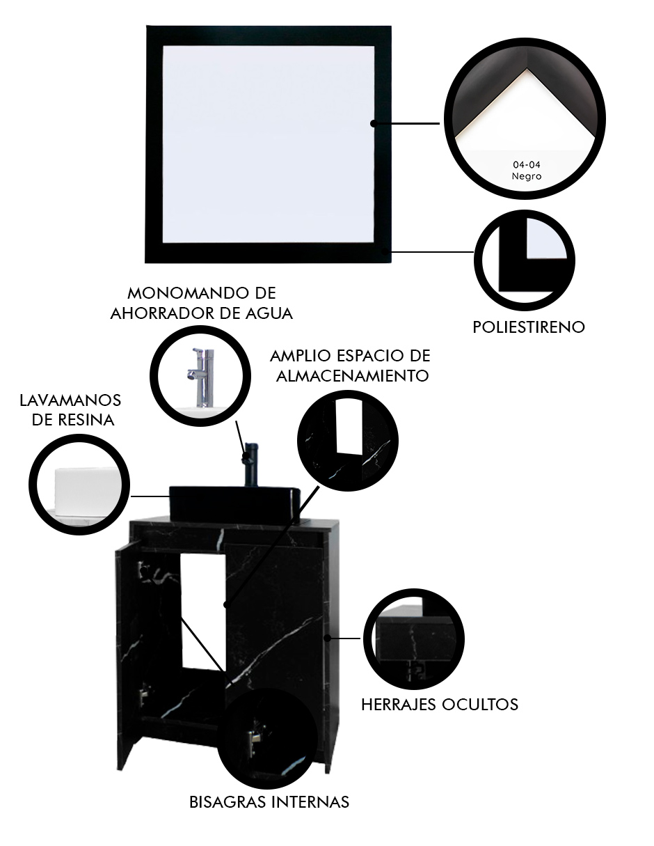 Foto 6 pulgar | Gabinete De Baño Con Lavabo Y Espejo Decorativo Varenna