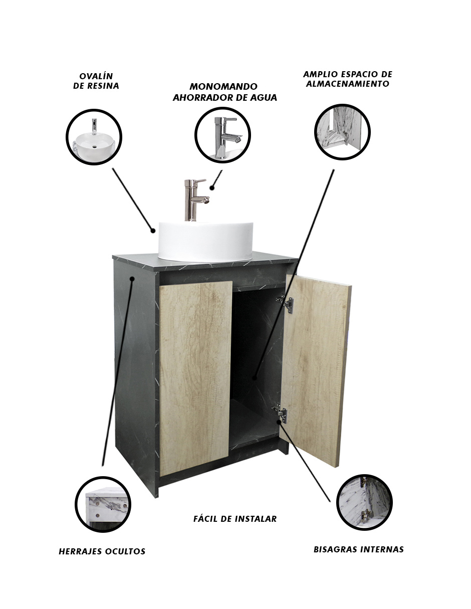 Foto 6 pulgar | Gabinete Para Baño Con Lavabo Y Llave Minimalista Varenna