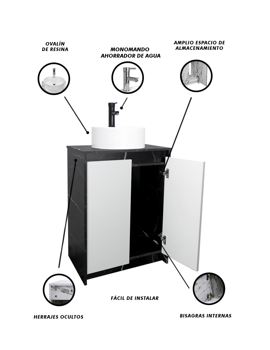 Foto 6 pulgar | Gabinete Para Baño Con Lavabo Y Llave Minimalista Varenna