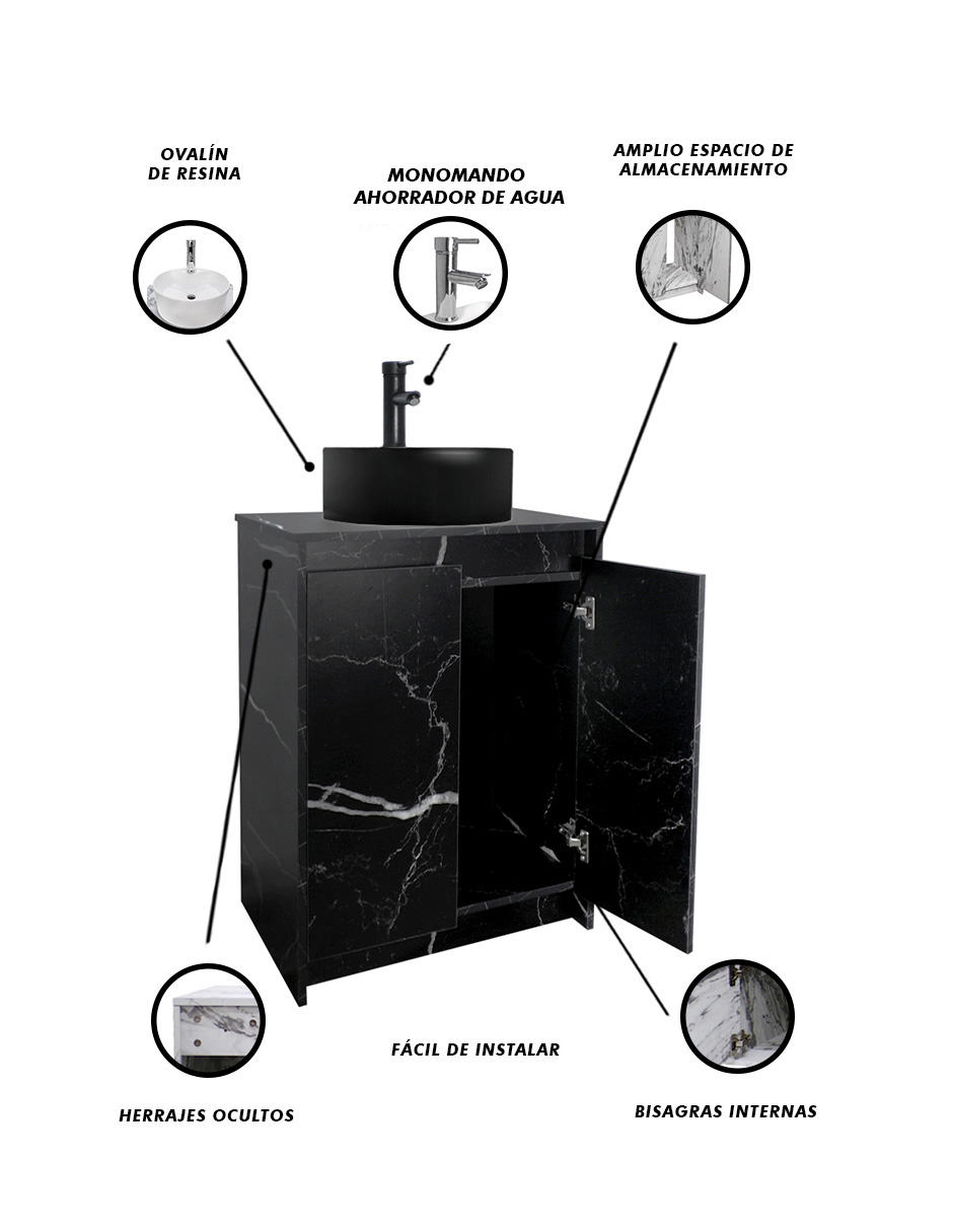 Foto 6 pulgar | Gabinete Para Baño Con Lavabo Y Llave Minimalista Varenna