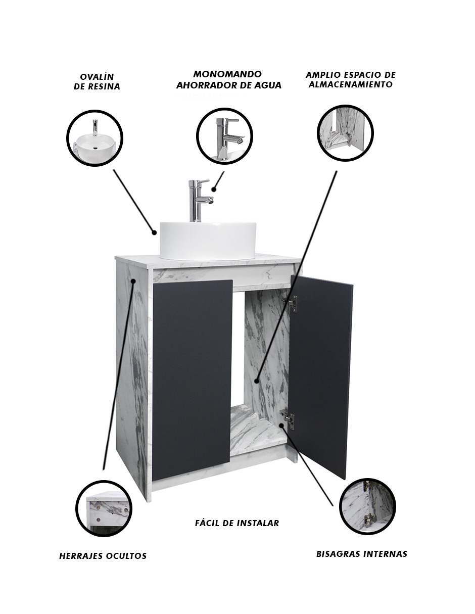 Foto 6 pulgar | Gabinete Para Baño Con Lavabo Y Llave Minimalista Varenna