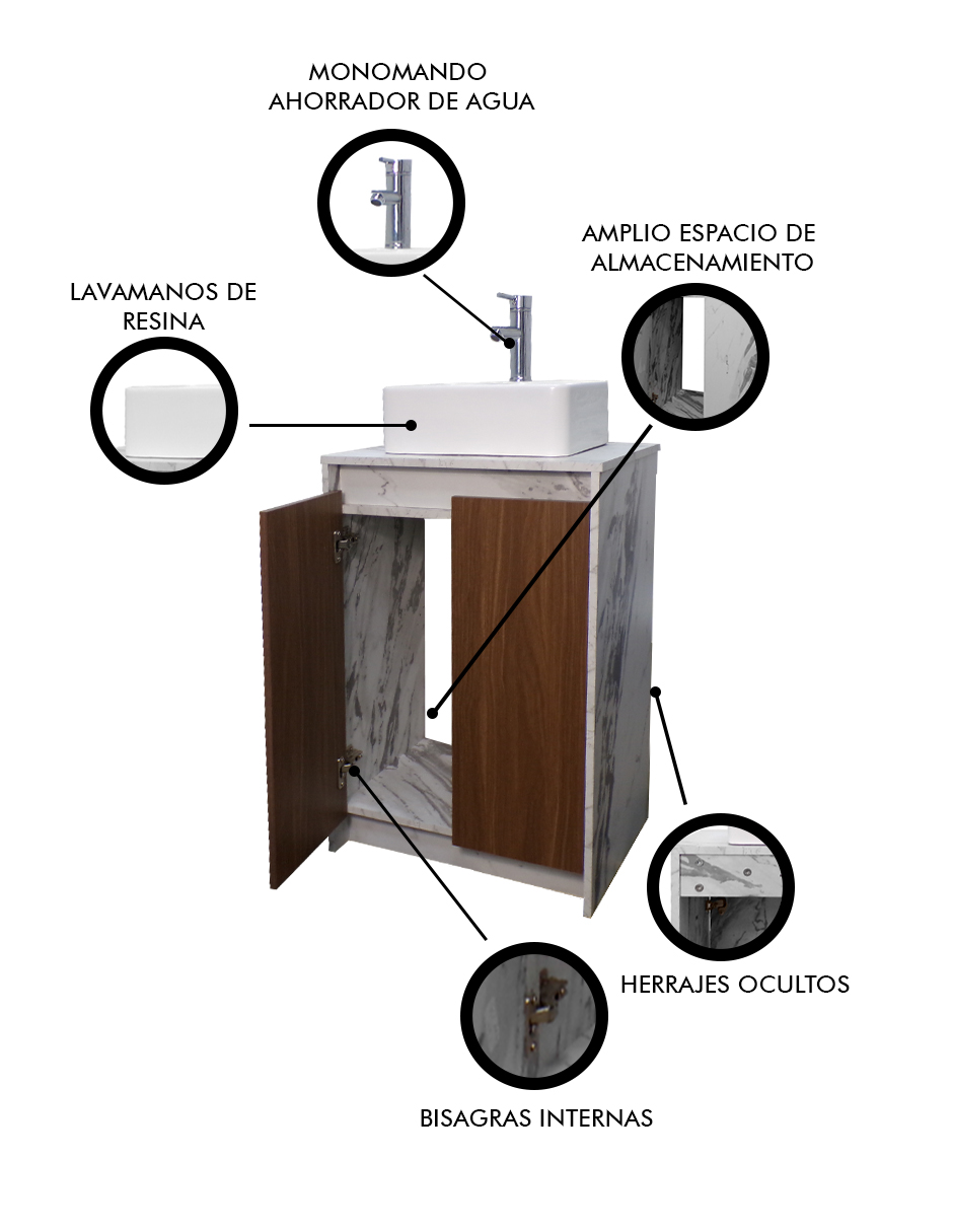 Foto 6 pulgar | Gabinete Para Baño Con Lavabo Y Llave Minimalista Decomobil Varenna