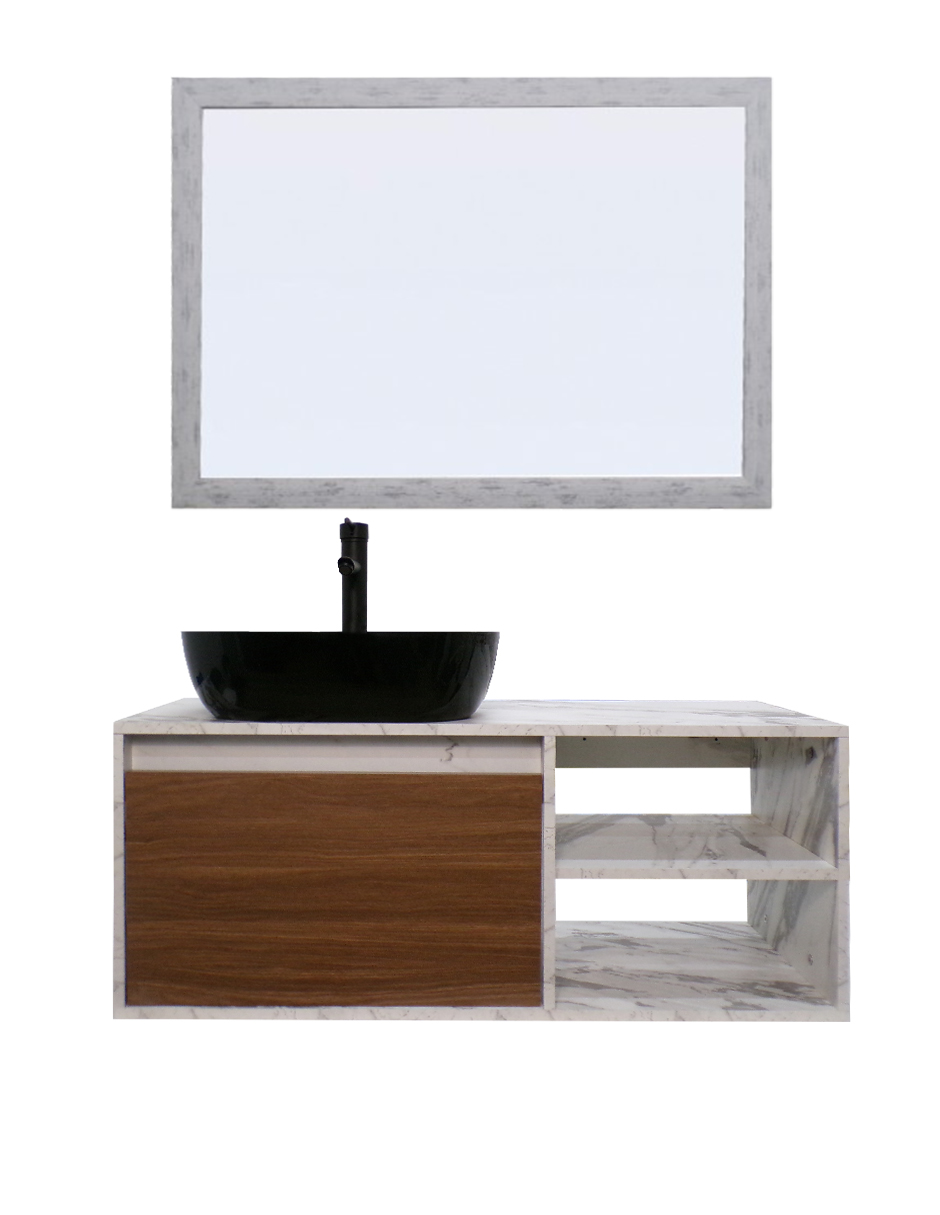 Gabinete de Baño con Lavabo y Espejo Decorativo Minimalista Marbella