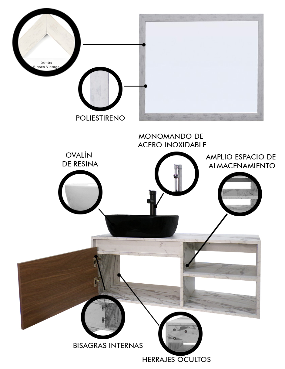 Foto 5 | Gabinete de Baño con Lavabo y Espejo Decorativo Minimalista Marbella