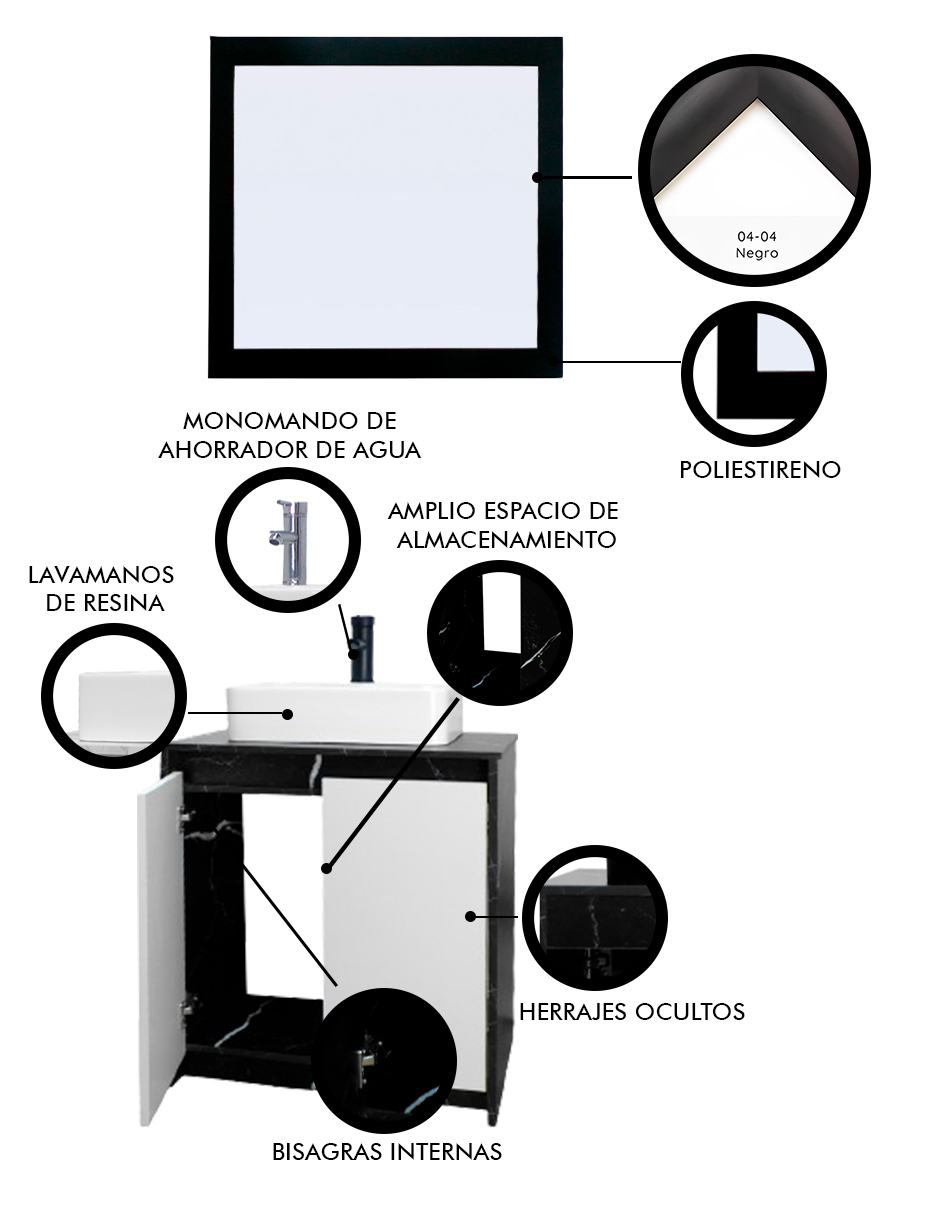 Foto 5 | Gabinete de Baño Decomobil con Lavabo y Espejo Decorativo Varenna