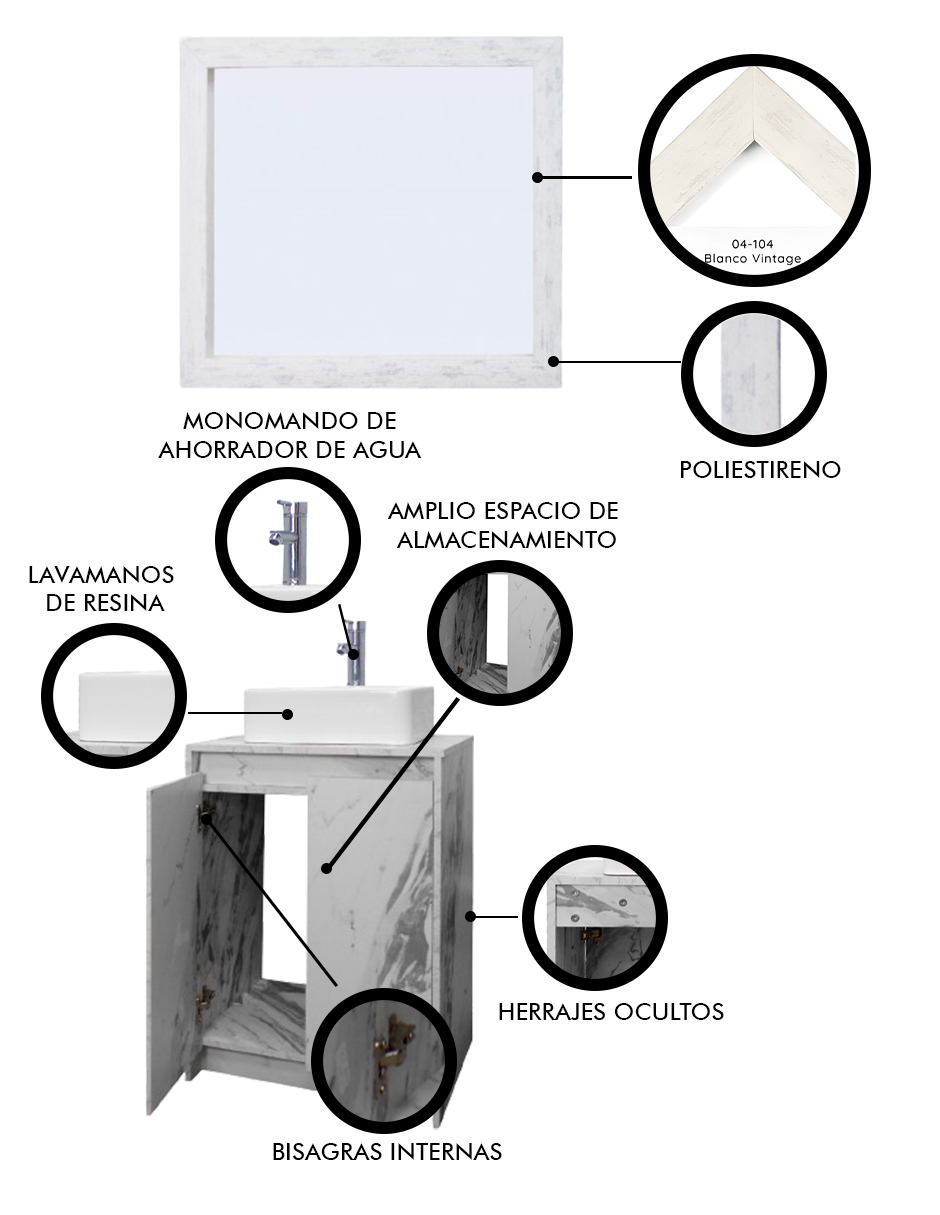 Foto 6 pulgar | Gabinete De Baño Con Lavabo Y Espejo Decorativo Decomobil Varenna