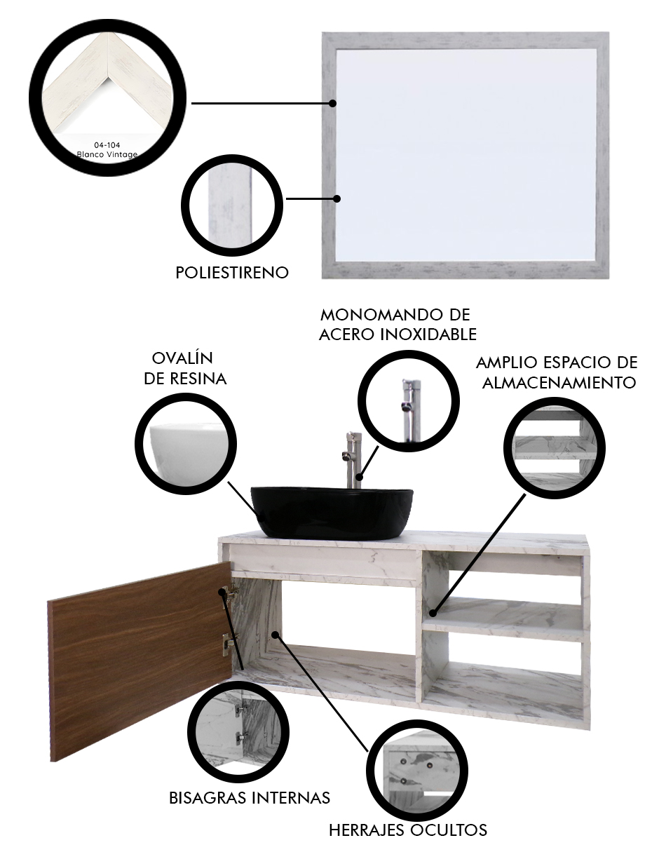 Foto 5 | Gabinete de Baño con Lavabo y Espejo Decorativo Minimalista Marbella