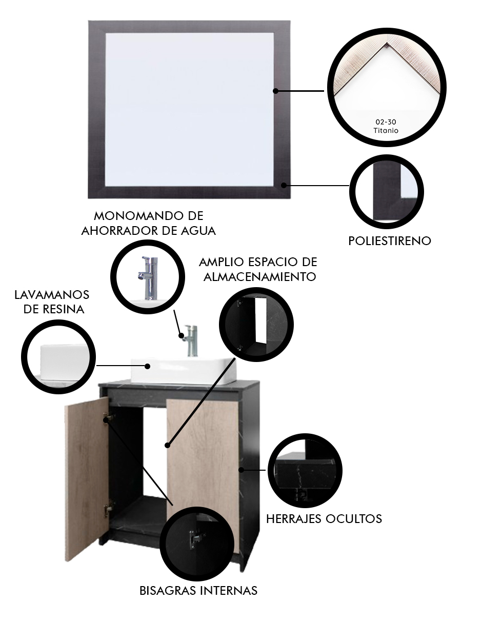 Foto 6 pulgar | Gabinete de Baño Decomobil con Lavabo y Espejo Decorativo Varenna