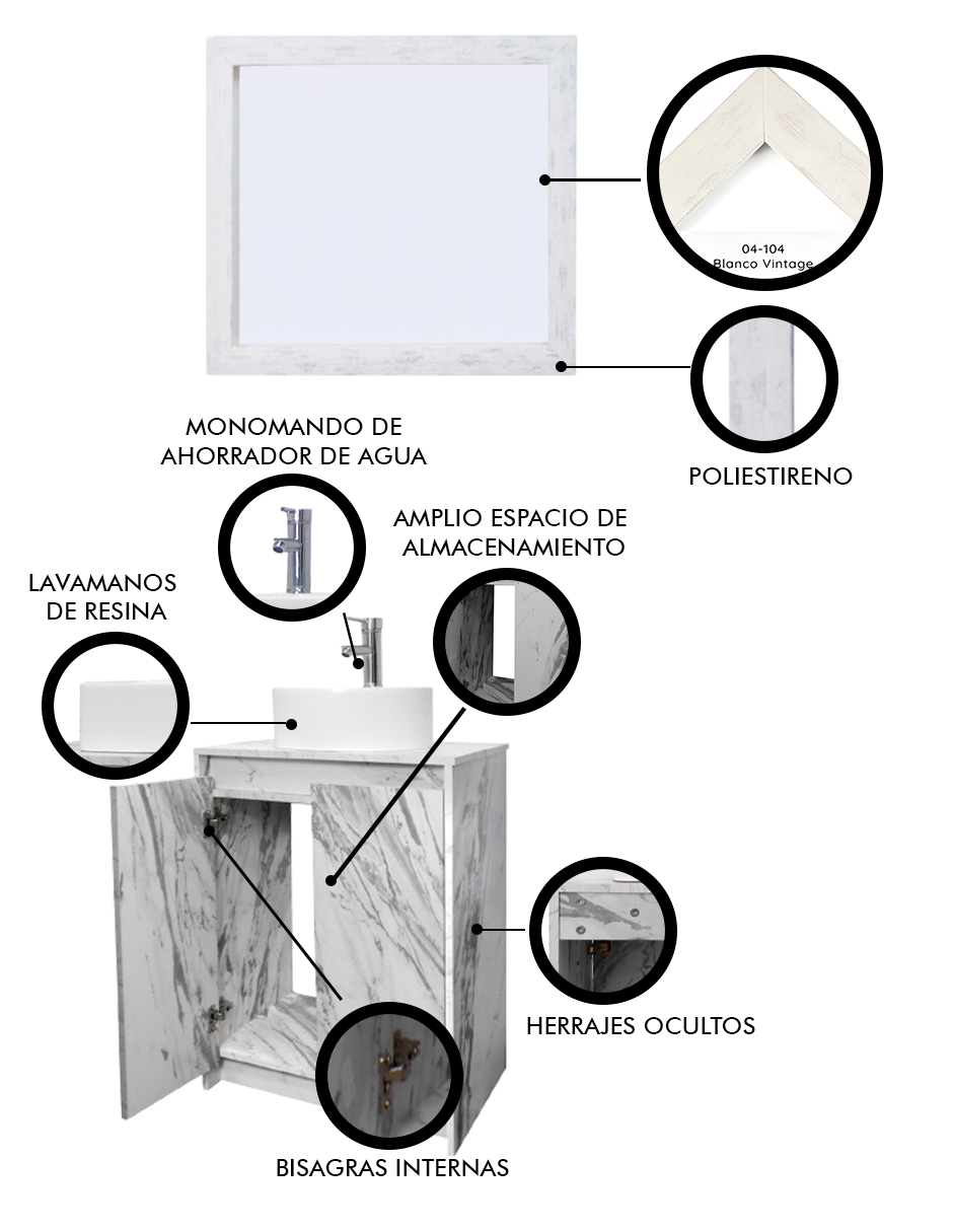 Foto 6 pulgar | Gabinete De Baño Con Lavabo Y Espejo Decorativo Varenna