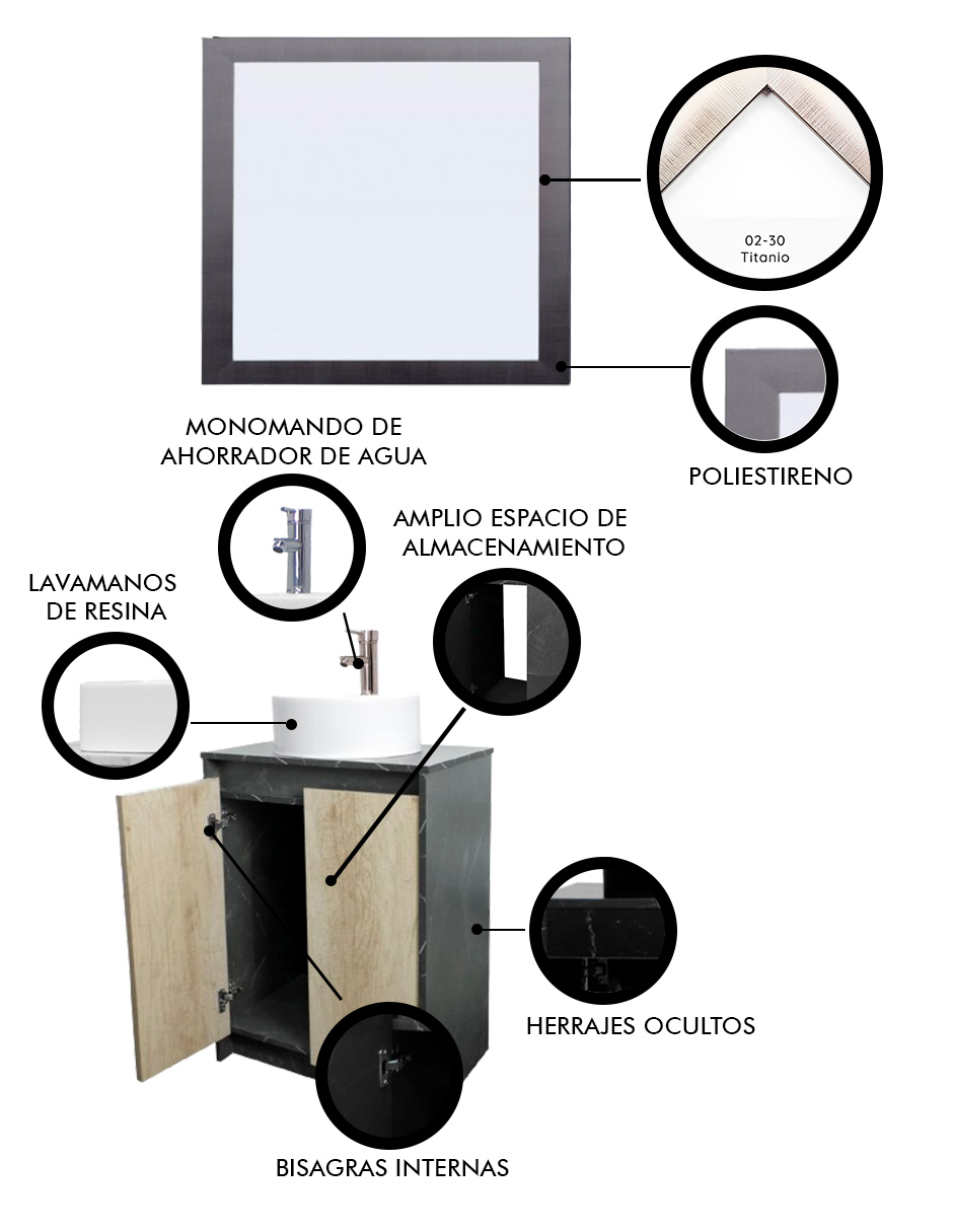 Foto 6 pulgar | Gabinete De Baño Con Lavabo Y Espejo Decorativo Varenna