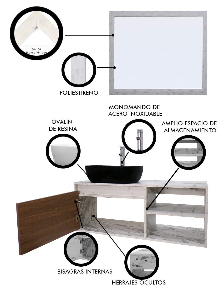 Foto 6 pulgar | Gabinete de Baño con Lavabo y Espejo Decorativo Minimalista Marbella