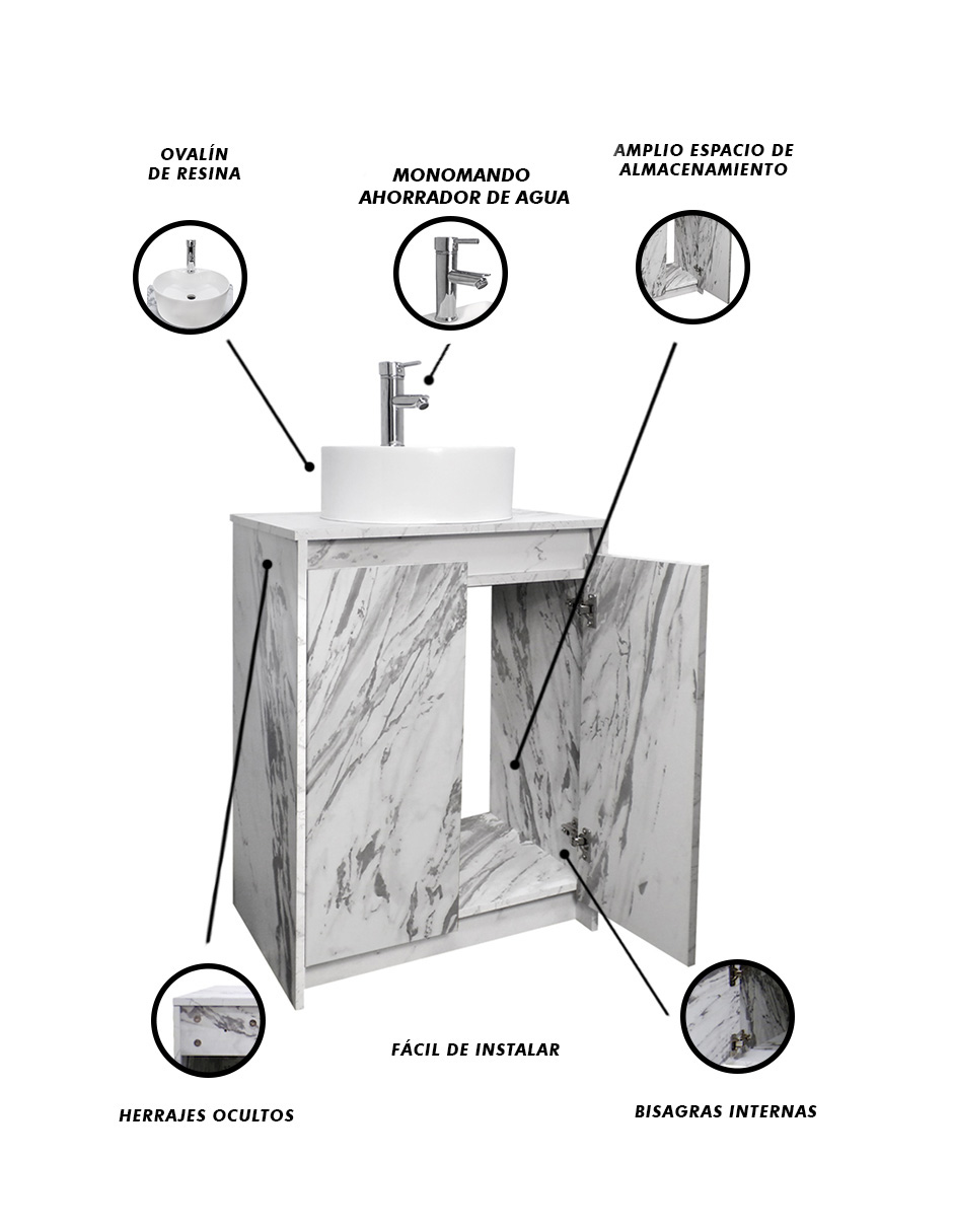 Foto 6 pulgar | Gabinete Para Baño Con Lavabo Y Llave Minimalista Varenna