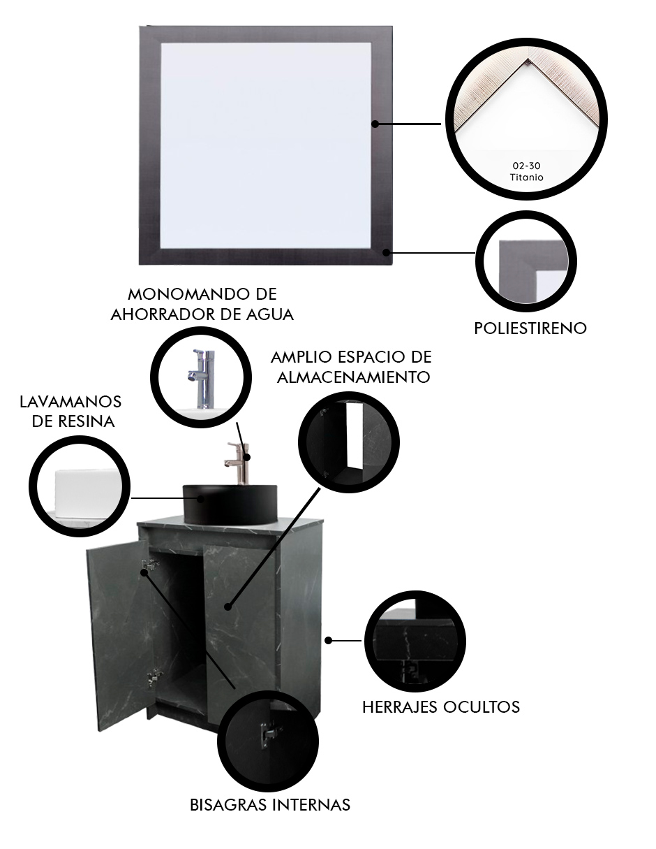 Foto 6 pulgar | Gabinete De Baño Con Lavabo Y Espejo Decorativo Varenna