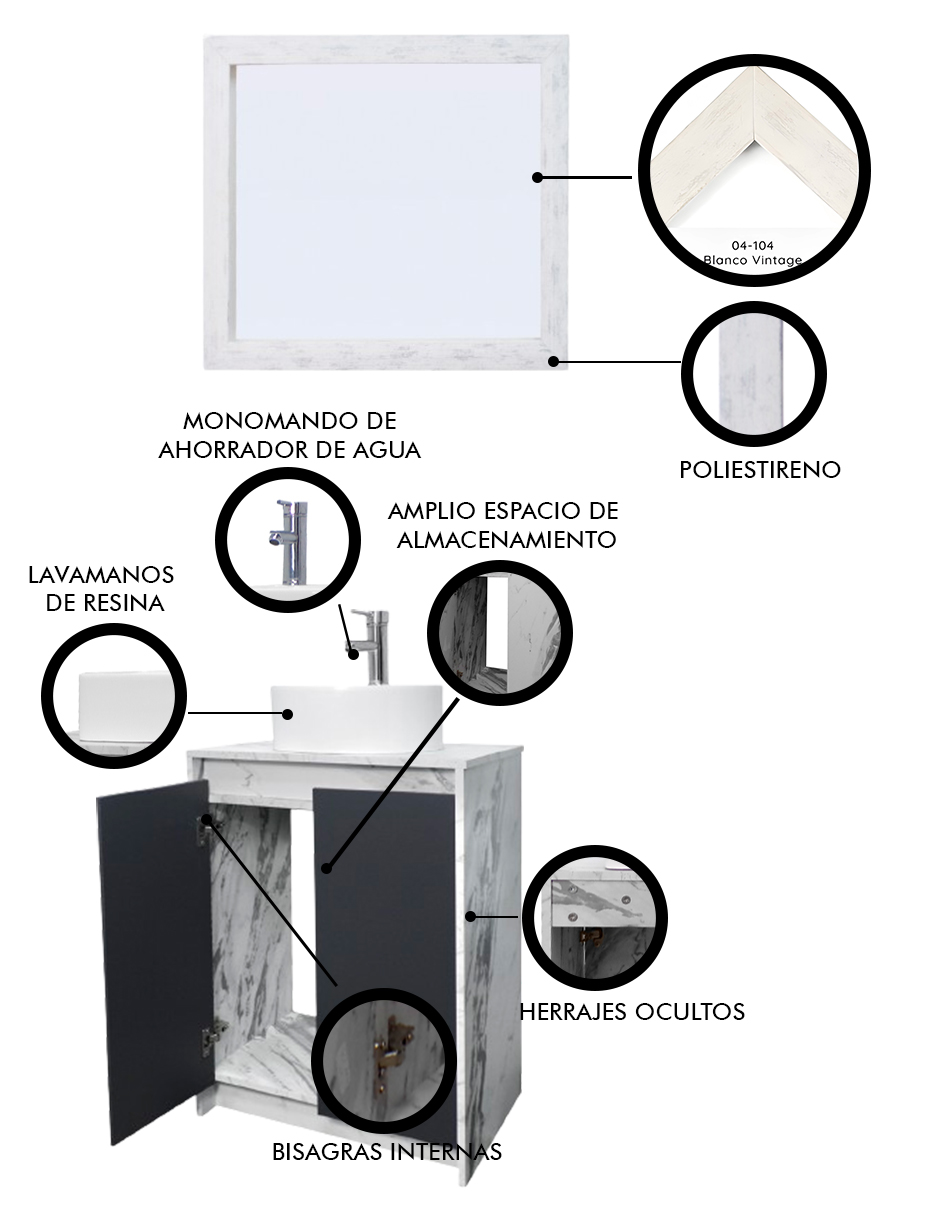 Foto 6 pulgar | Gabinete De Baño Con Lavabo Y Espejo Decorativo Varenna