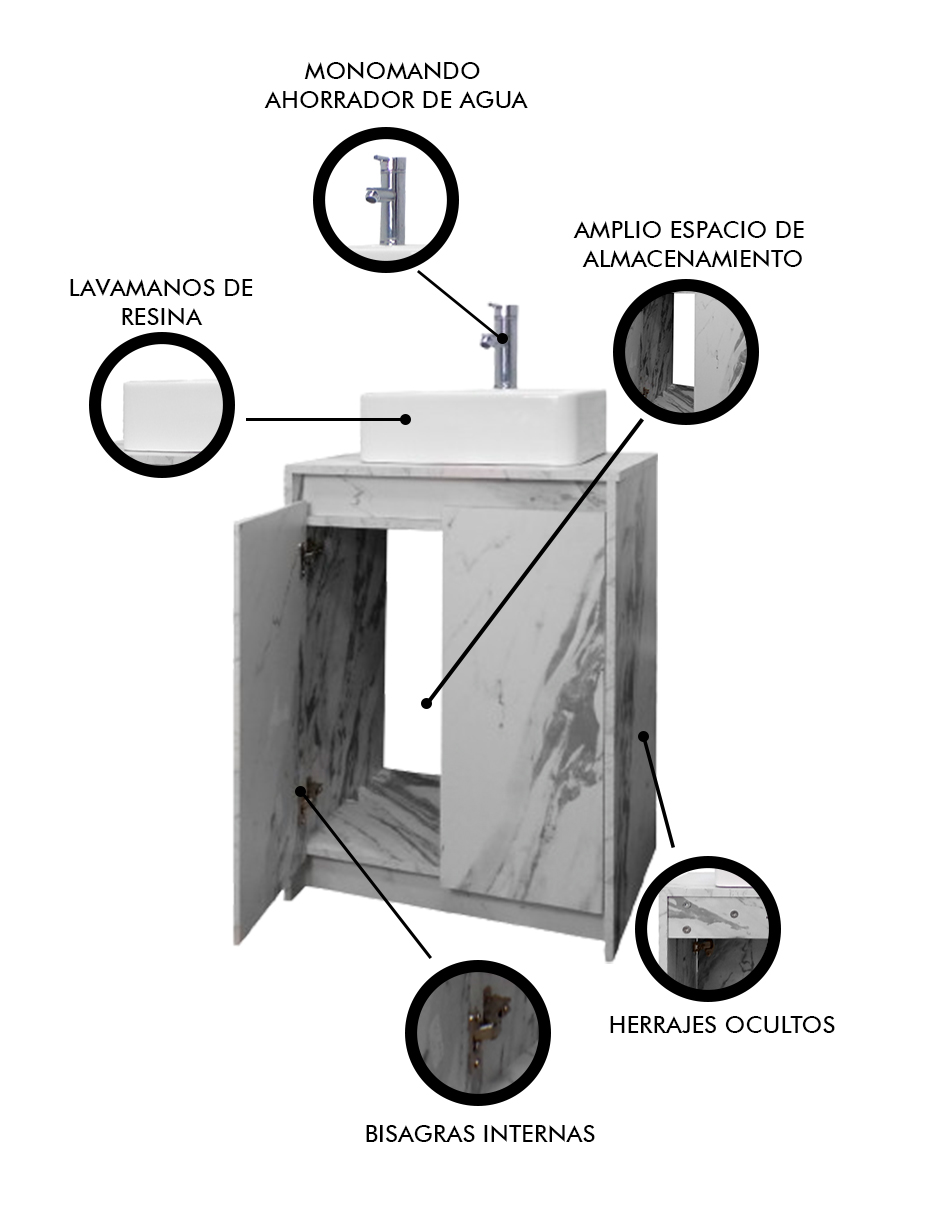 Foto 6 pulgar | Gabinete para Baño Con Lavabo Y Llave Minimalista Decomobil Varenna