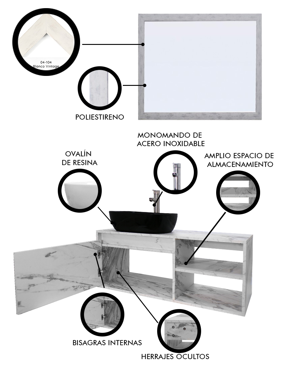 Foto 6 pulgar | Gabinete de Baño con Lavabo y Espejo Decorativo Minimalista Marbella