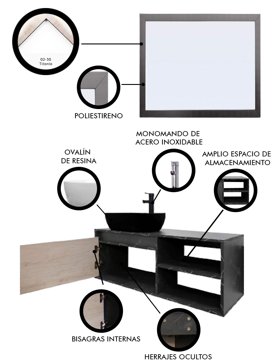 Foto 6 pulgar | Gabinete de Baño con Lavabo y Espejo Decorativo Minimalista Marbella