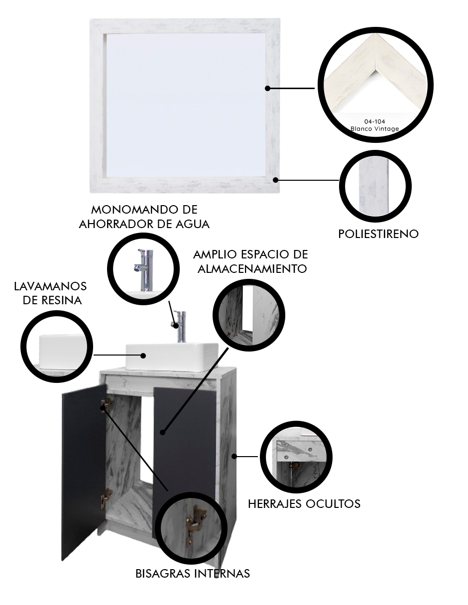 Foto 6 pulgar | Gabinete de Baño Decomobil con Lavabo y Espejo Decorativo Varenna