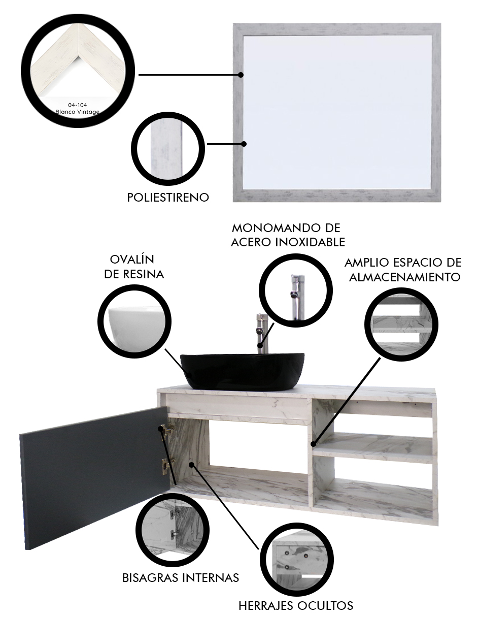 Foto 6 pulgar | Gabinete de Baño con Lavabo y Espejo Decorativo Minimalista Marbella