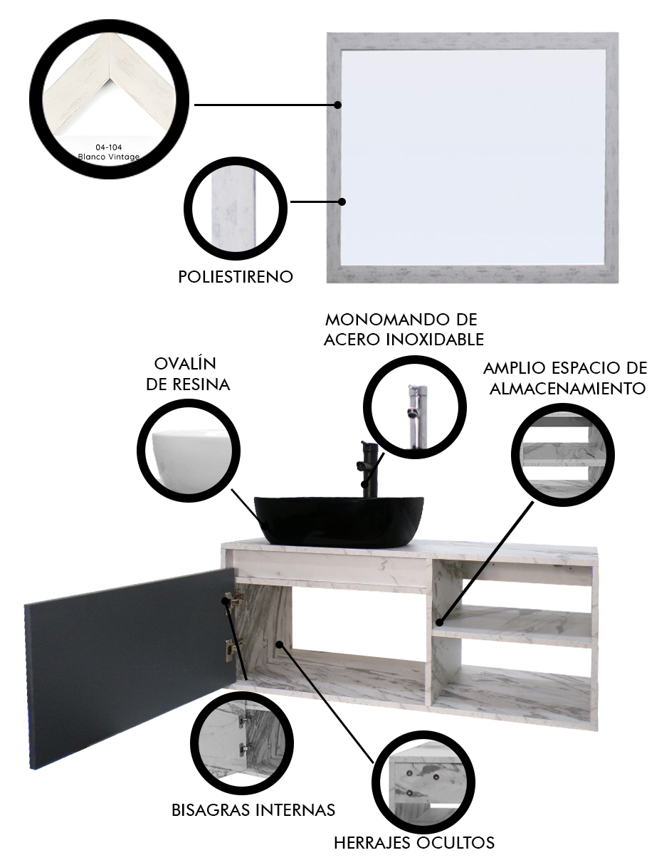 Foto 6 pulgar | Gabinete de Baño con Lavabo y Espejo Decorativo Minimalista Marbella