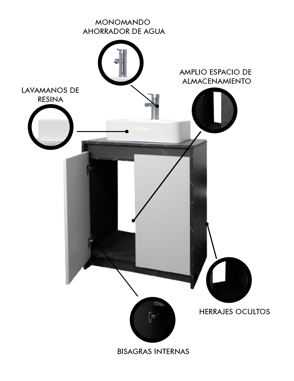 Foto 6 pulgar | Gabinete Para Baño Con Lavabo Y Llave Minimalista Decomobil Varenna