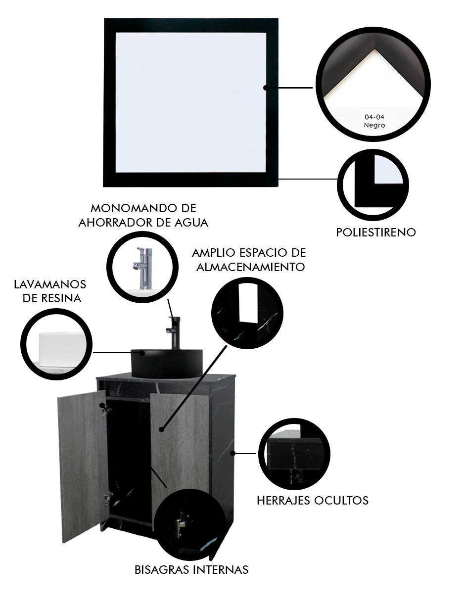 Foto 6 pulgar | Gabinete De Baño Con Lavabo Y Espejo Decorativo Varenna