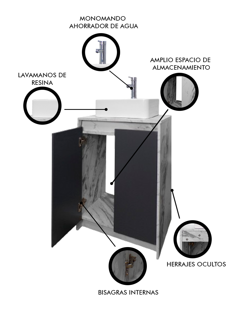 Foto 3 pulgar | Gabinete Para Baño Con Lavabo Y Llave Minimalista Decomobil Varenna