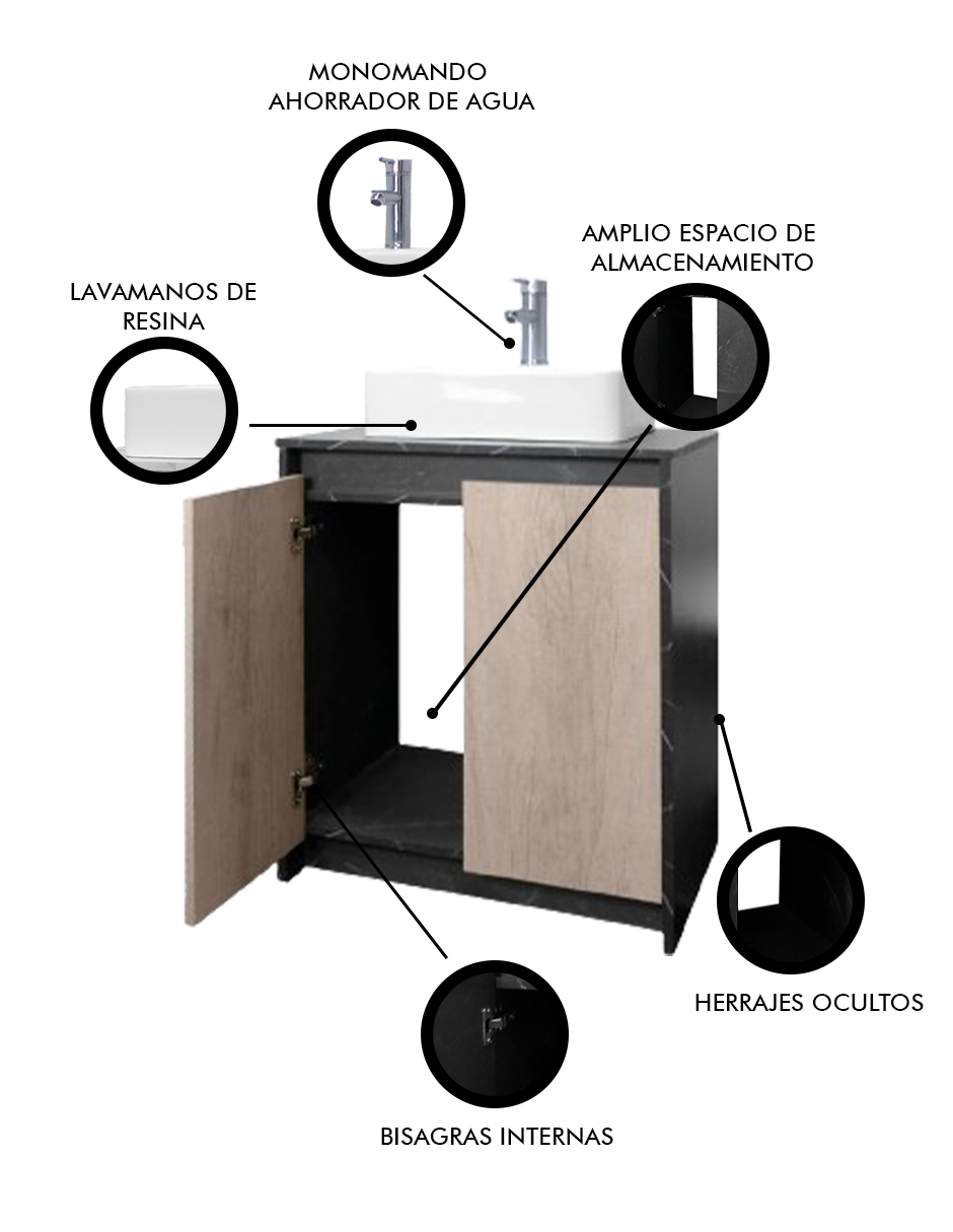 Foto 6 pulgar | Gabinete Para Baño Con Lavabo Y Llave Minimalista Decomobil Varenna