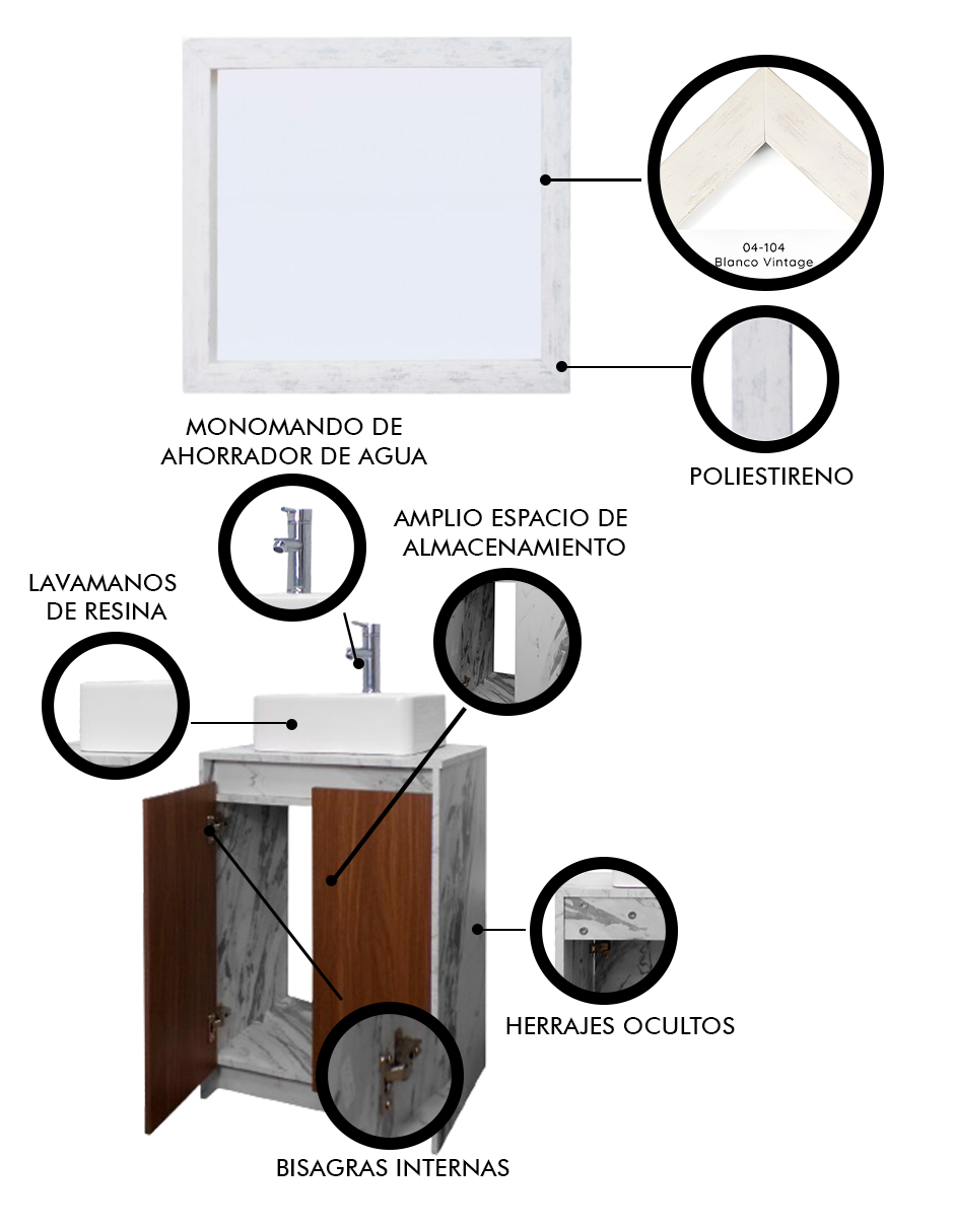 Foto 6 pulgar | Gabinete De Baño Con Lavabo Y Espejo Decorativo Decomobil Varenna