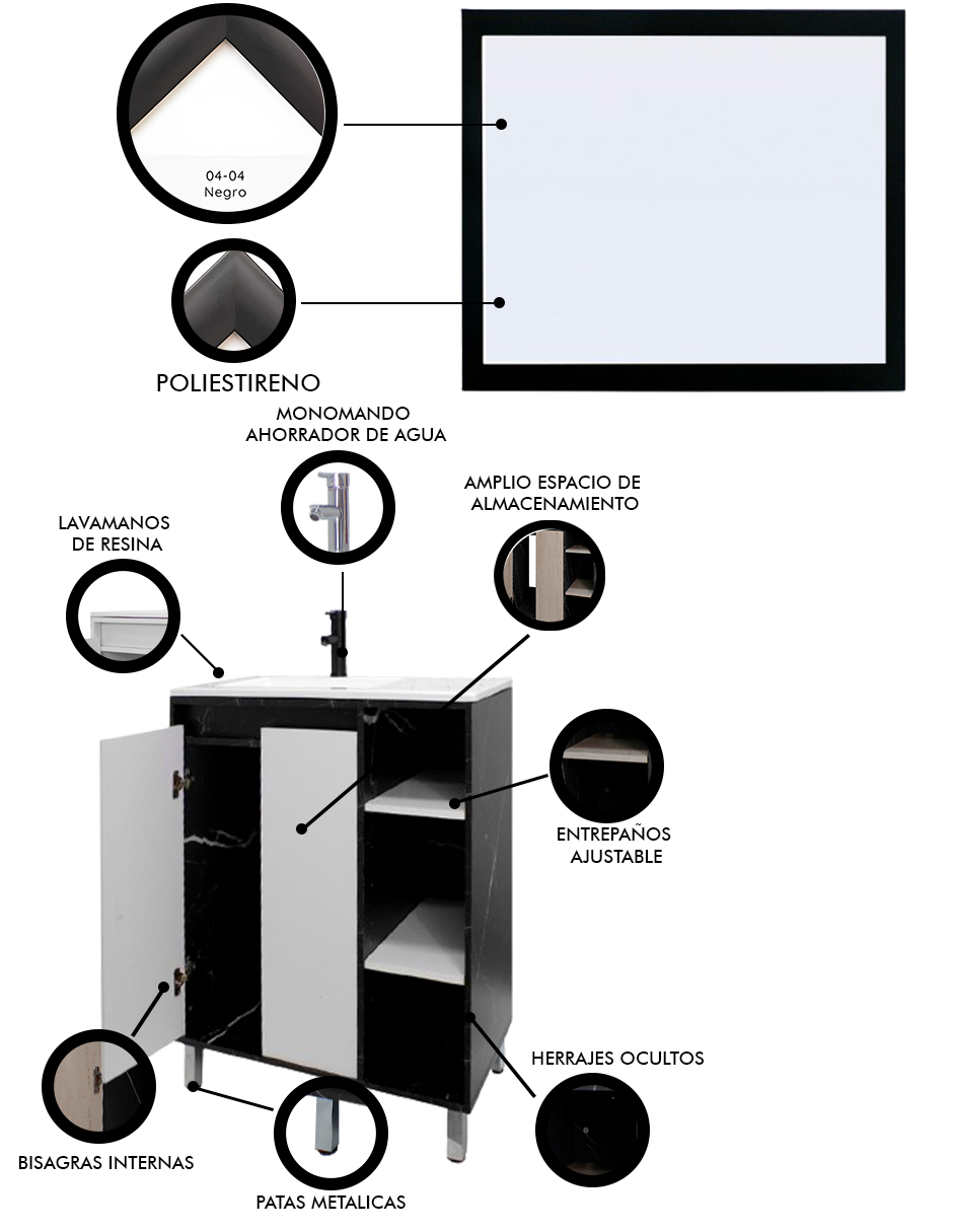 Foto 6 pulgar | Gabinete Para Baño Con Lavabo Freya Y Espejo Decorativo