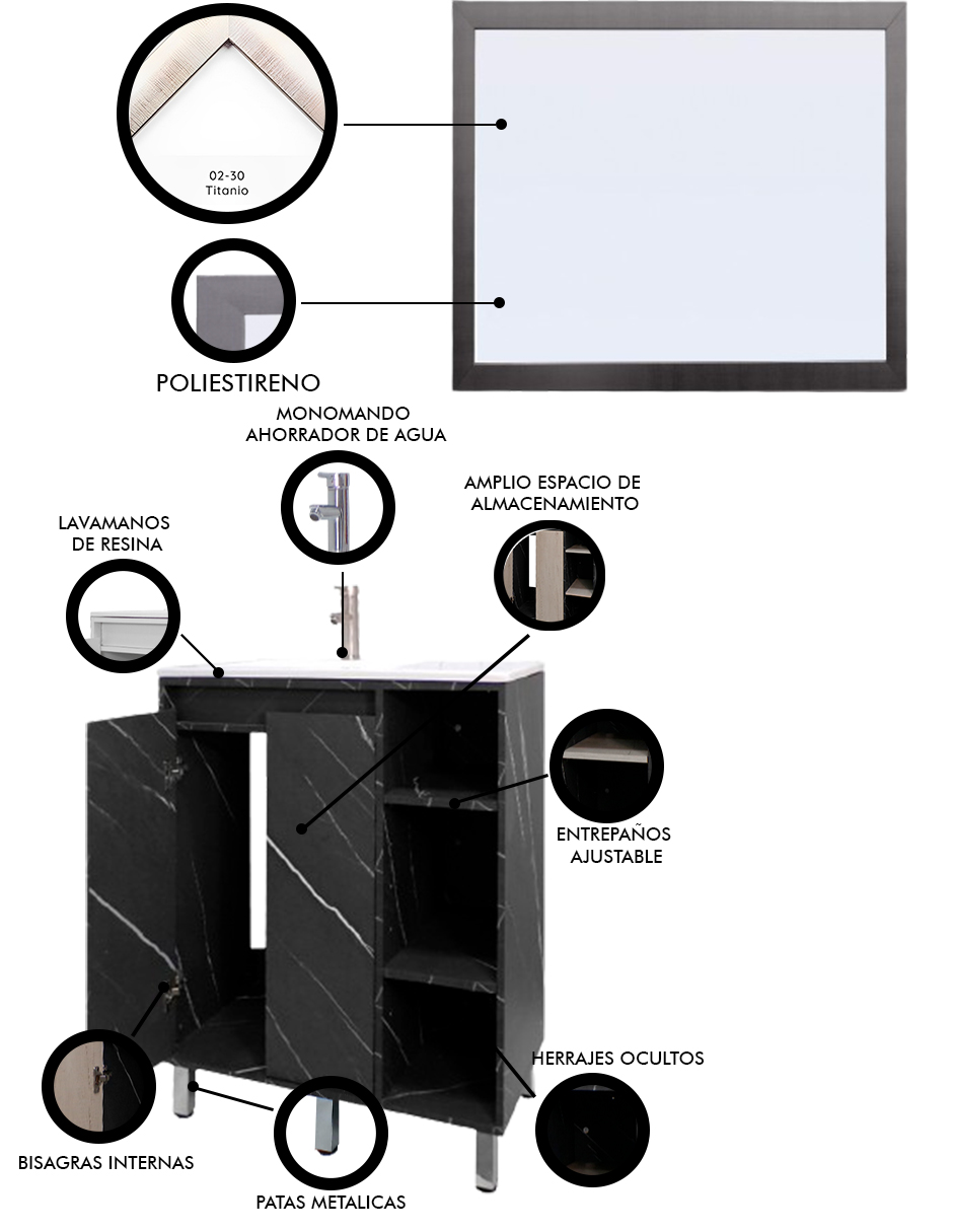 Foto 6 pulgar | Gabinete Para Baño Con Lavabo Freya Y Espejo Decorativo