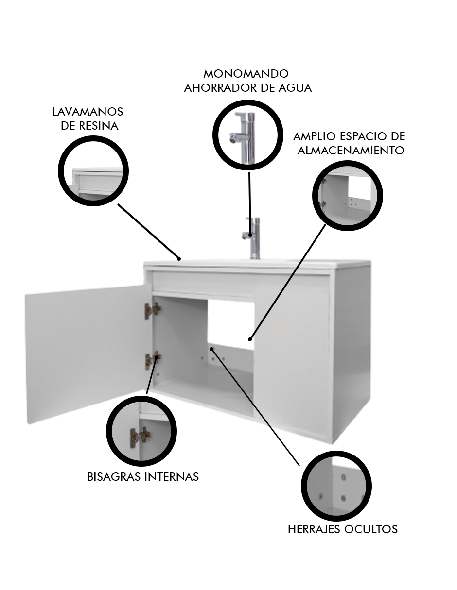 Foto 7 pulgar | Gabinete Para Baño Con Lavabo Stannis Flotante Minimalista