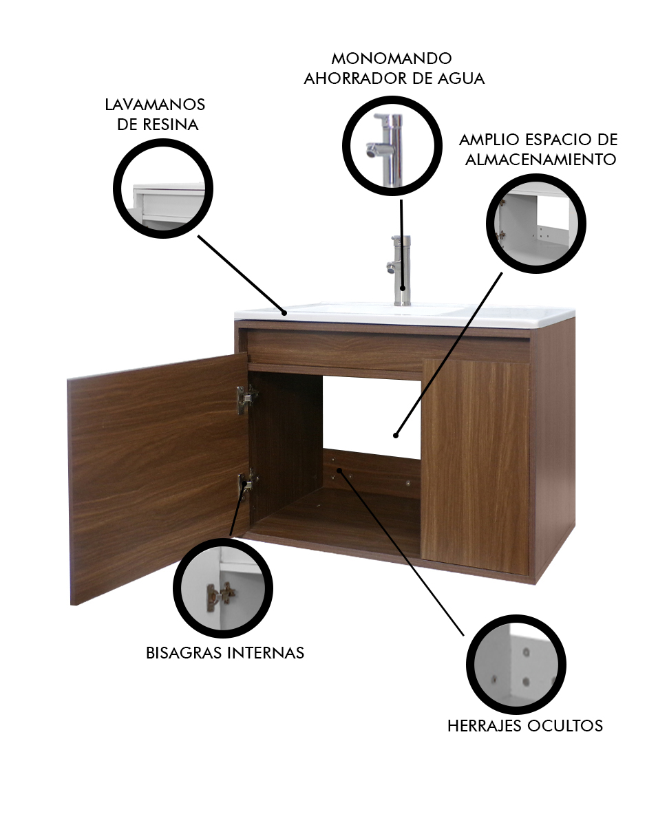 Foto 7 pulgar | Gabinete Para Baño Con Lavabo Stannis Flotante Minimalista