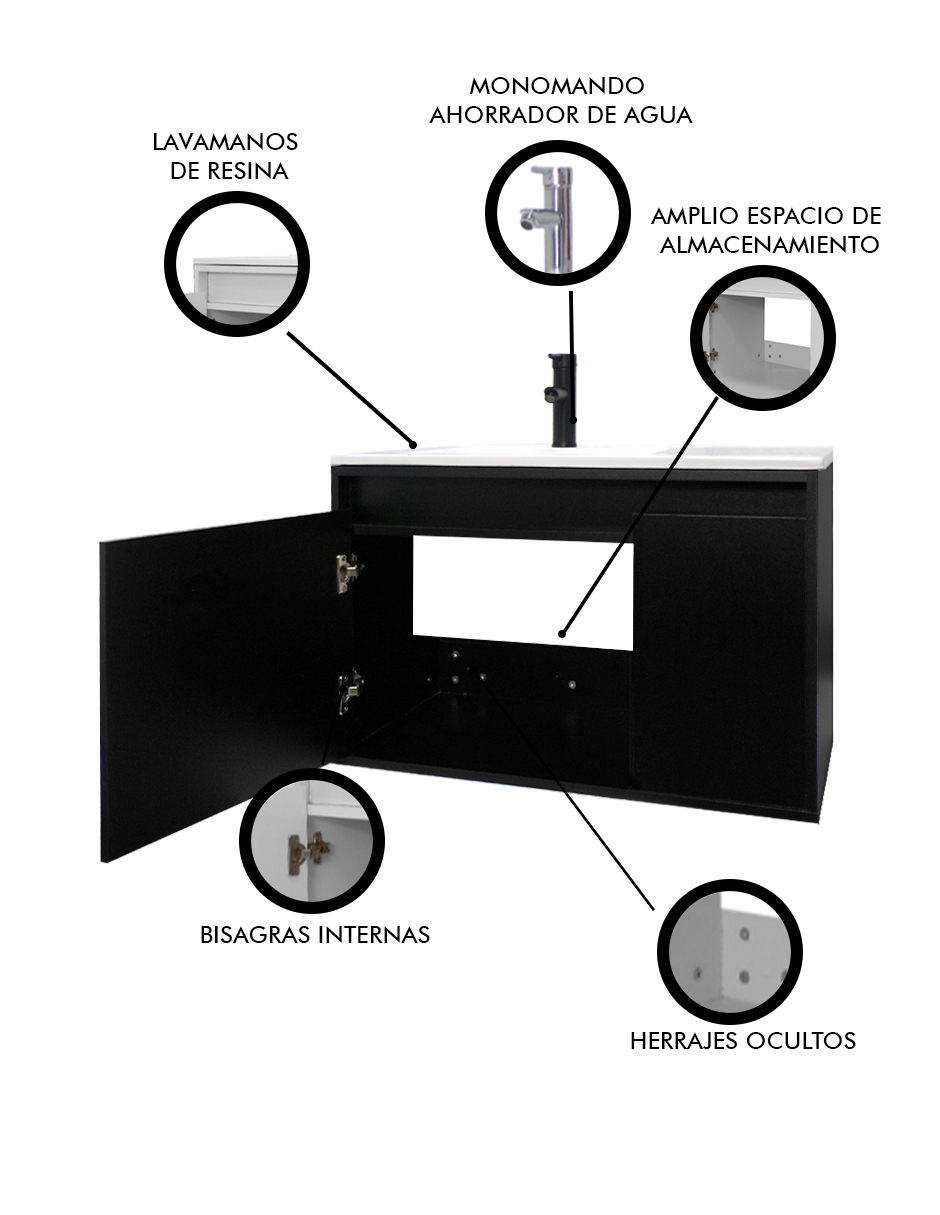 Foto 7 pulgar | Gabinete Para Baño Con Lavabo Stannis Flotante Minimalista