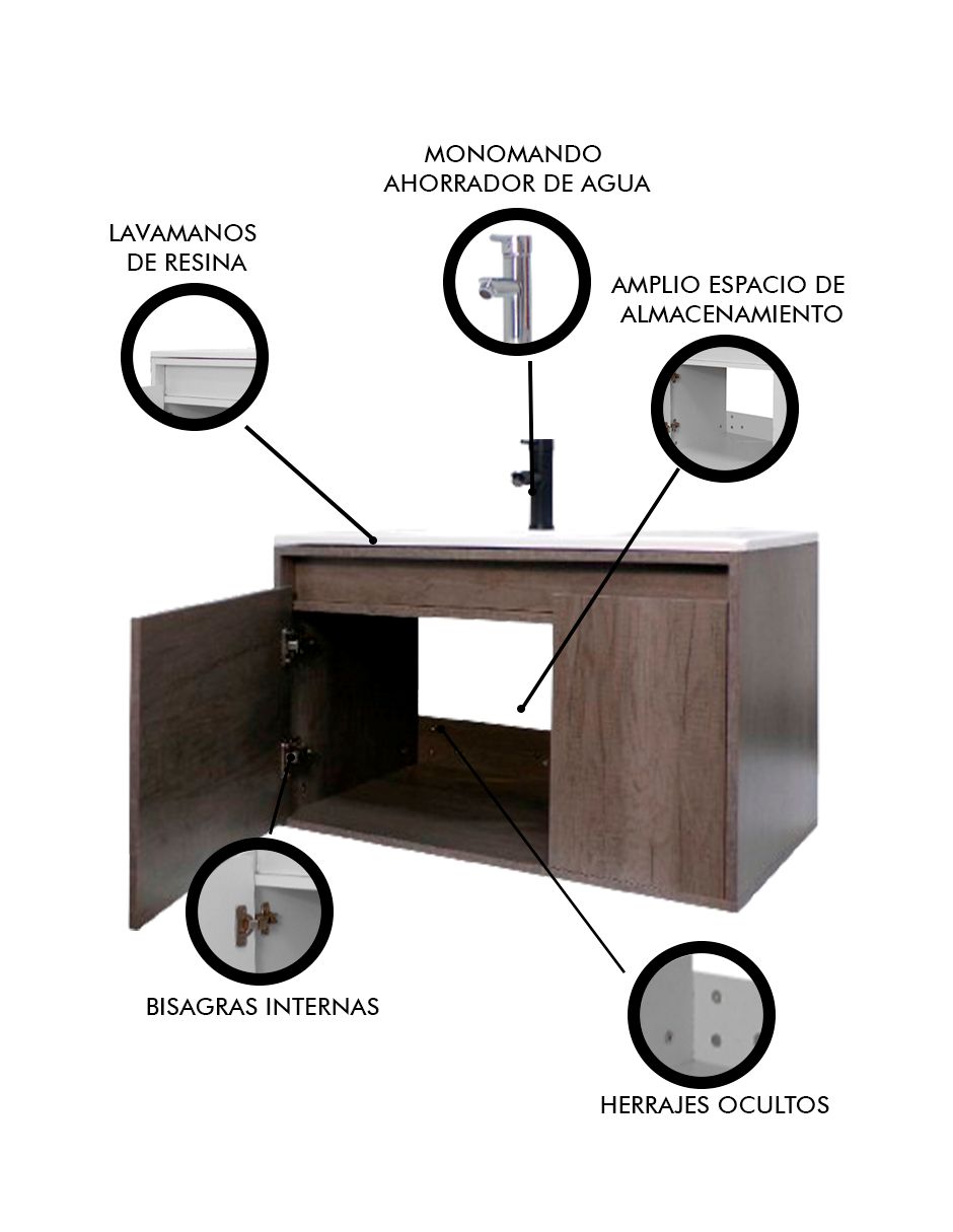 Foto 7 pulgar | Gabinete Para Baño Con Lavabo Stannis Flotante Minimalista